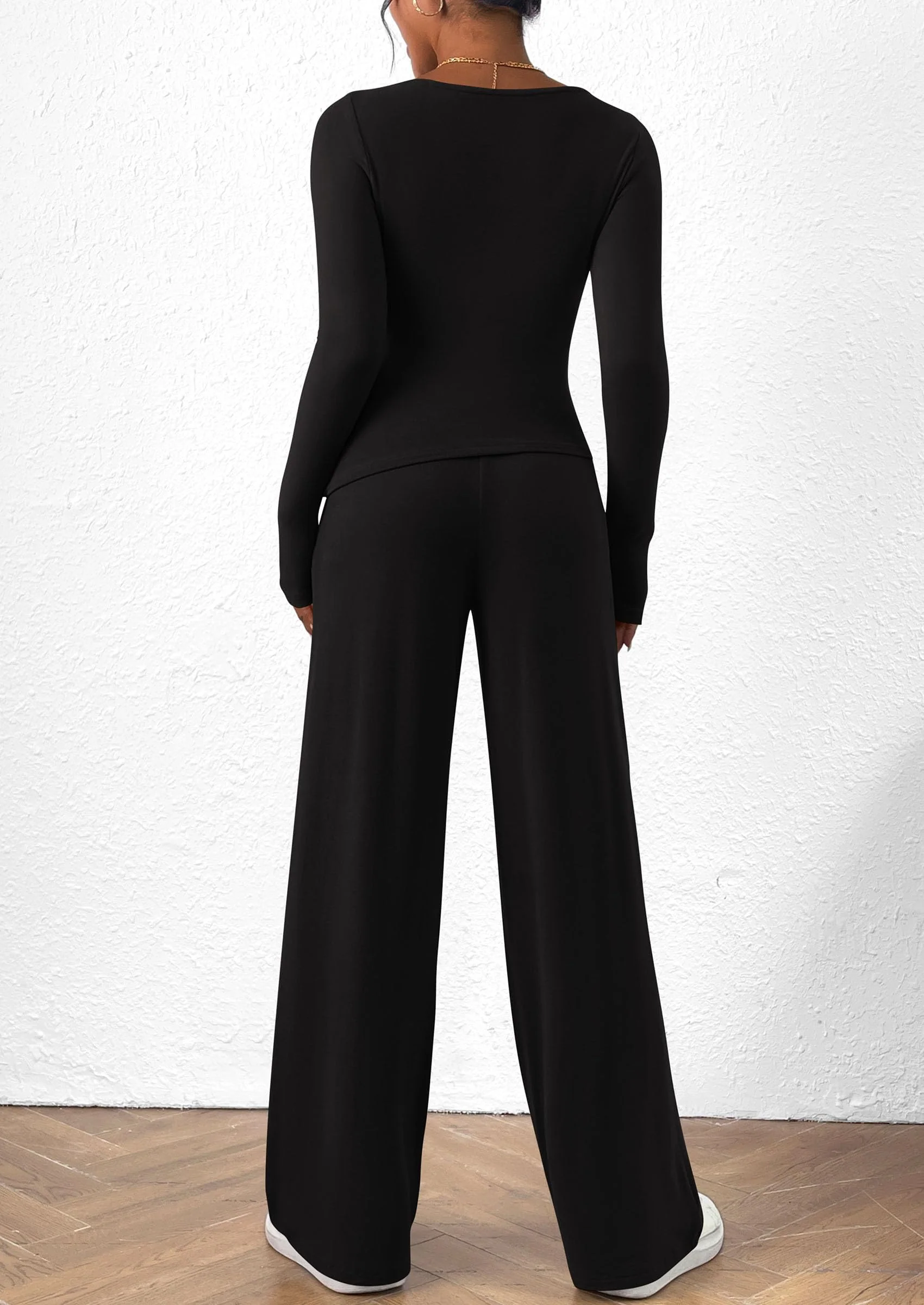 PRETTYGARDEN Women's 2 Piece Lounge Sets Asymmetrical Long Sleeve T Shirt Wide Leg Pants Casual Outfits Tracksuit - Image 13