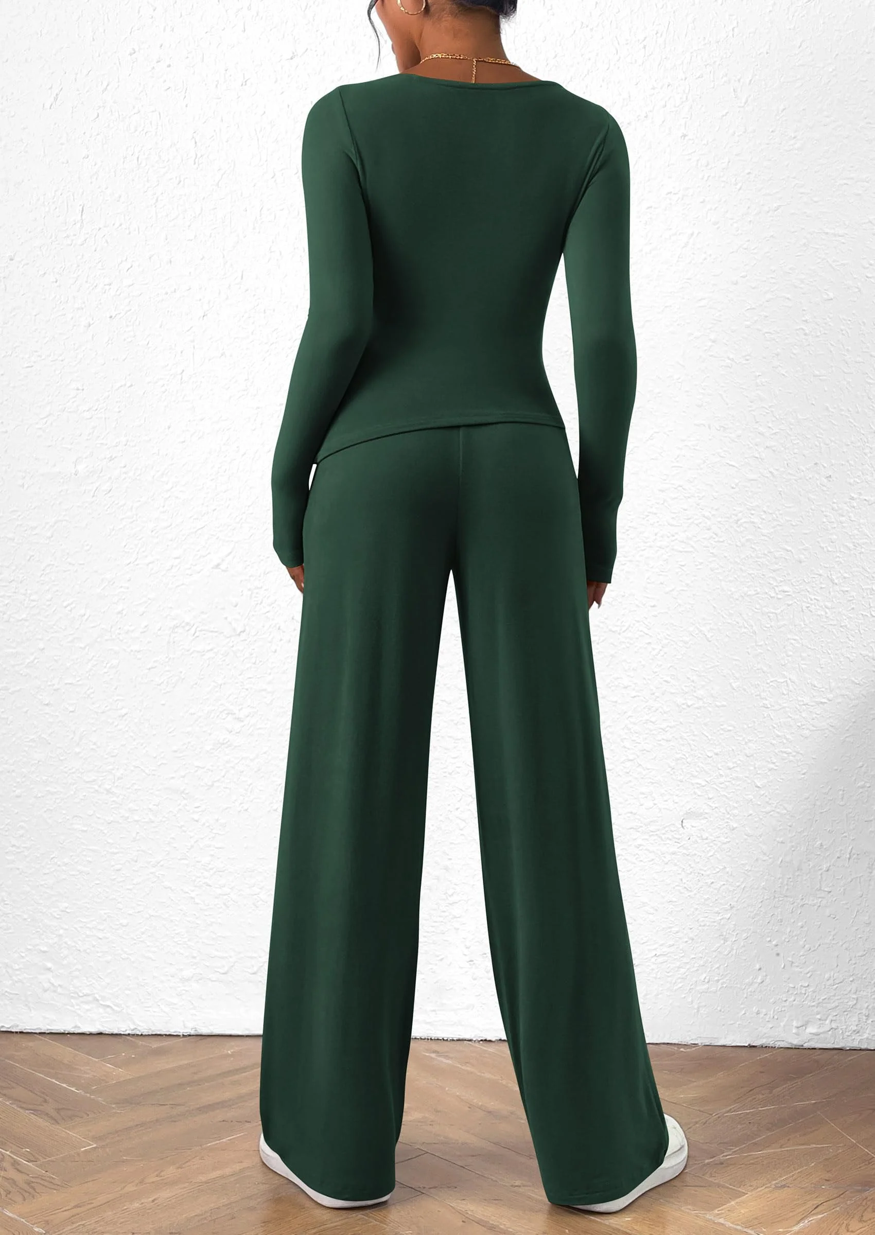 PRETTYGARDEN Women's 2 Piece Lounge Sets Asymmetrical Long Sleeve T Shirt Wide Leg Pants Casual Outfits Tracksuit - Image 18