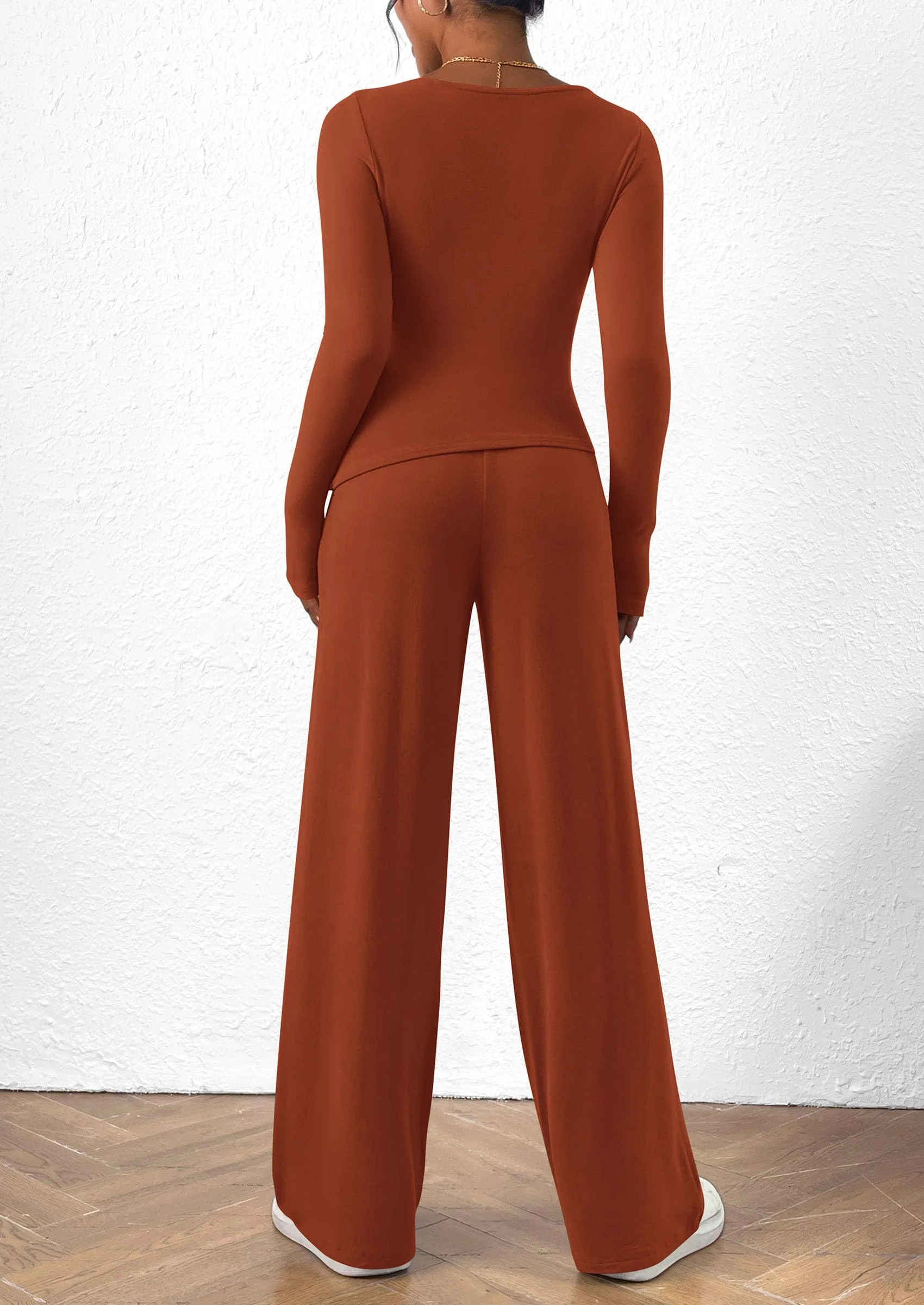 PRETTYGARDEN Women's 2 Piece Lounge Sets Asymmetrical Long Sleeve T Shirt Wide Leg Pants Casual Outfits Tracksuit - Image 2