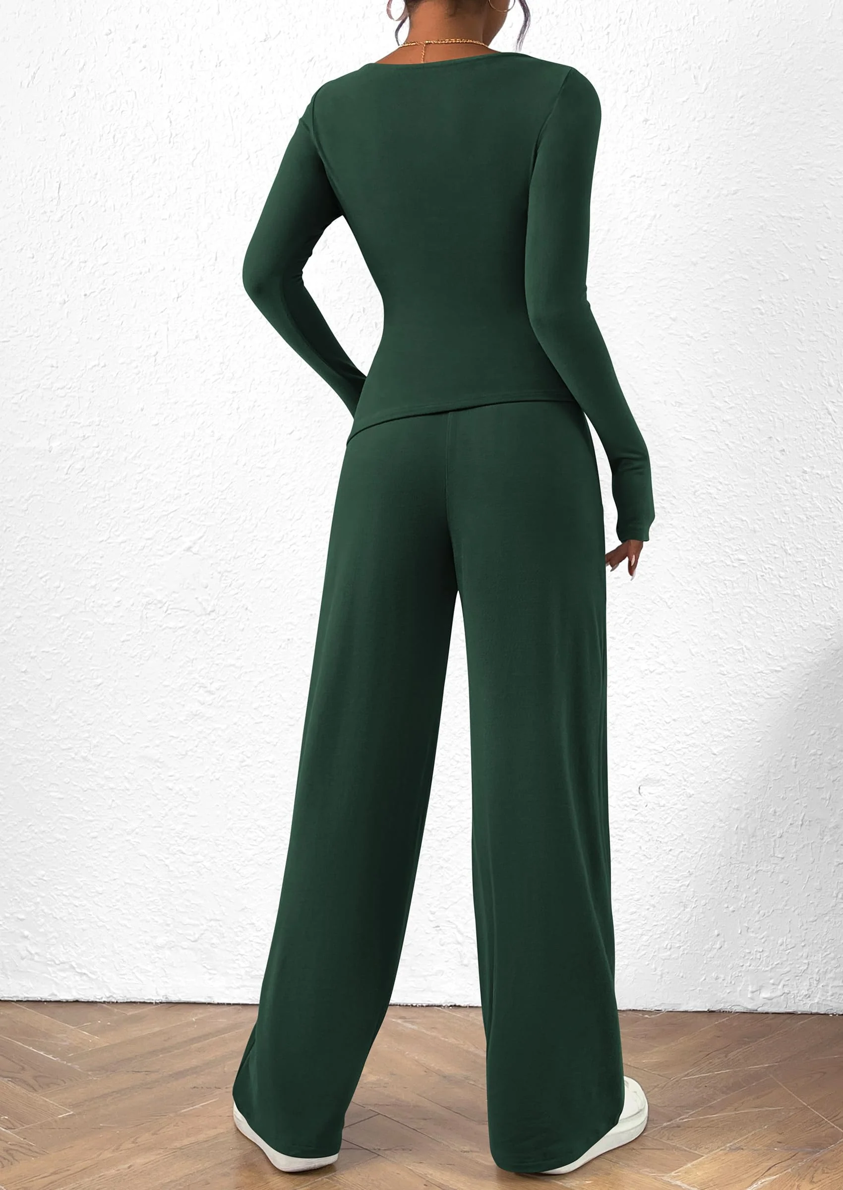 PRETTYGARDEN Women's 2 Piece Lounge Sets Asymmetrical Long Sleeve T Shirt Wide Leg Pants Casual Outfits Tracksuit - Image 20