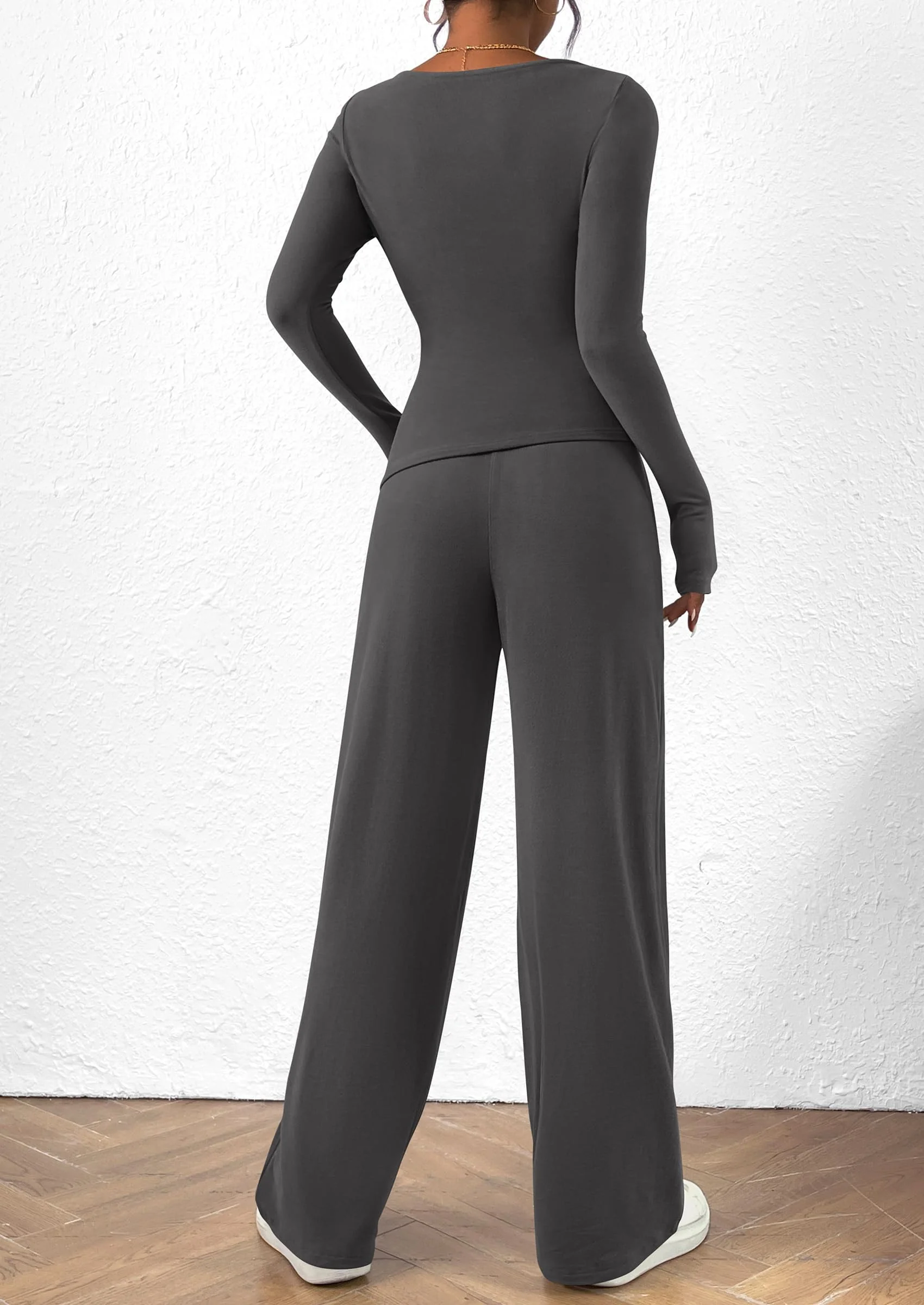PRETTYGARDEN Women's 2 Piece Lounge Sets Asymmetrical Long Sleeve T Shirt Wide Leg Pants Casual Outfits Tracksuit - Image 29