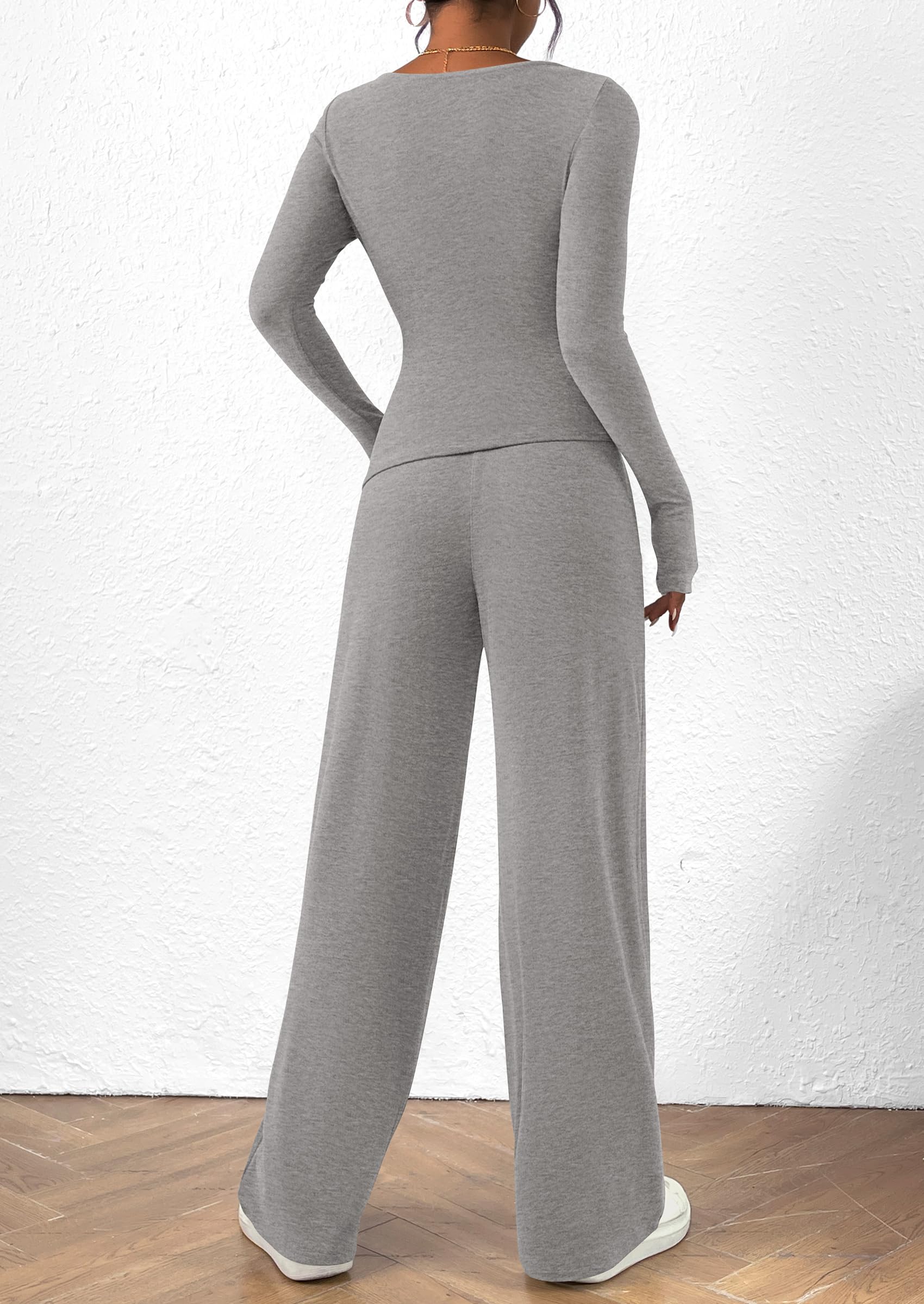 PRETTYGARDEN Women's 2 Piece Lounge Sets Asymmetrical Long Sleeve T Shirt Wide Leg Pants Casual Outfits Tracksuit - Image 37