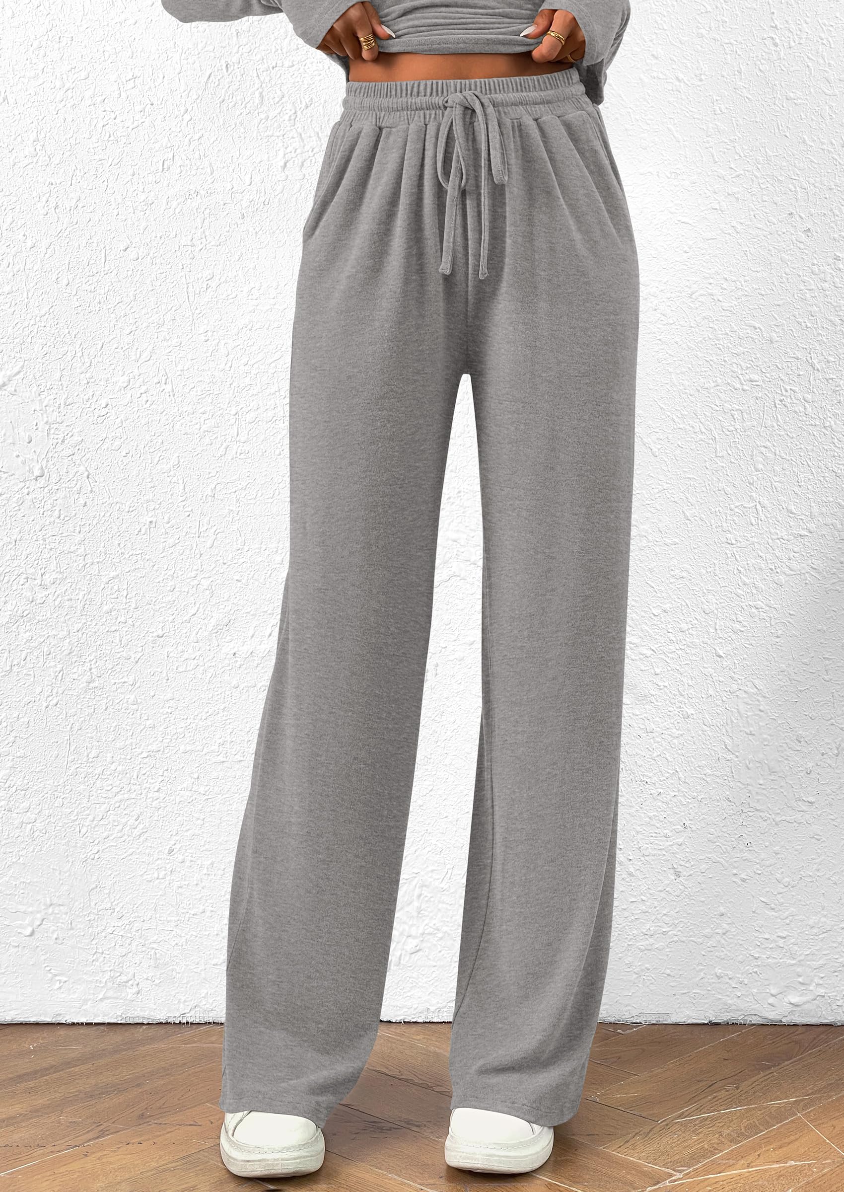 PRETTYGARDEN Women's 2 Piece Lounge Sets Asymmetrical Long Sleeve T Shirt Wide Leg Pants Casual Outfits Tracksuit - Image 41