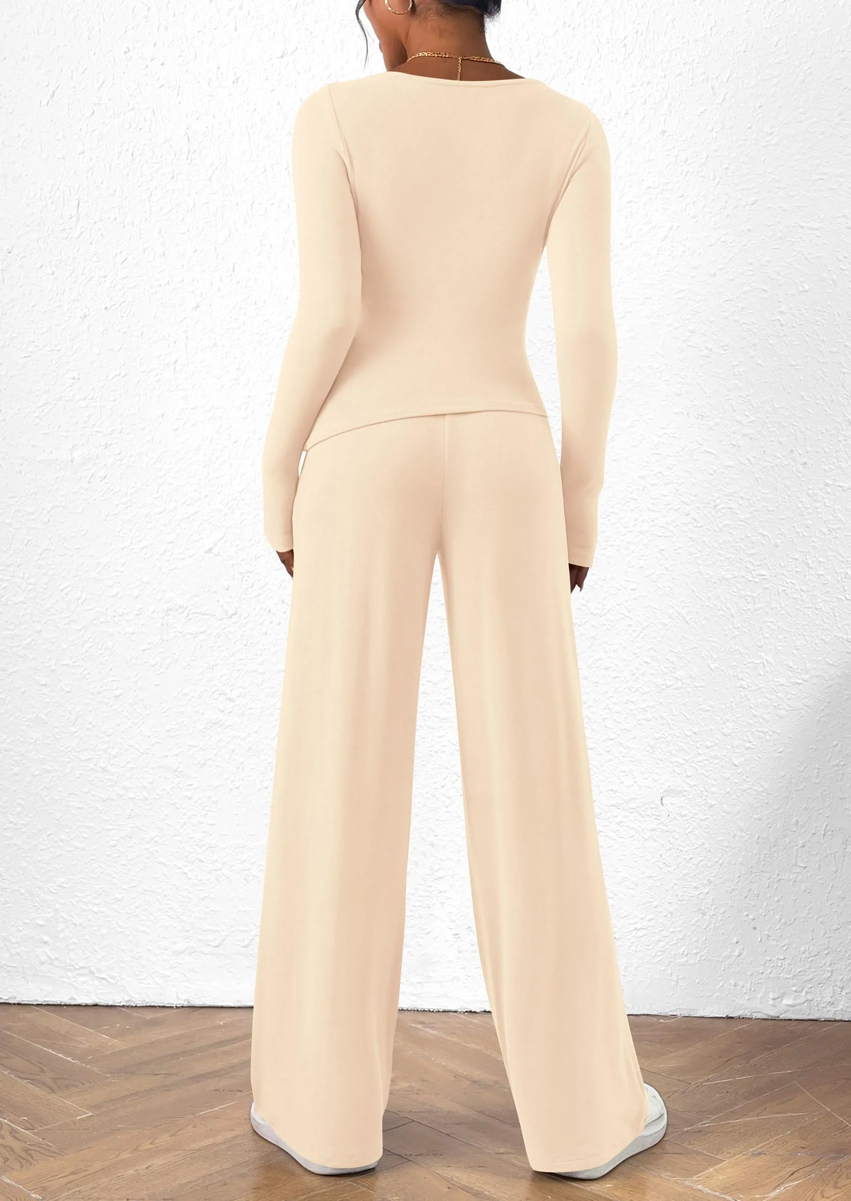 PRETTYGARDEN Women's 2 Piece Lounge Sets Asymmetrical Long Sleeve T Shirt Wide Leg Pants Casual Outfits Tracksuit - Image 8