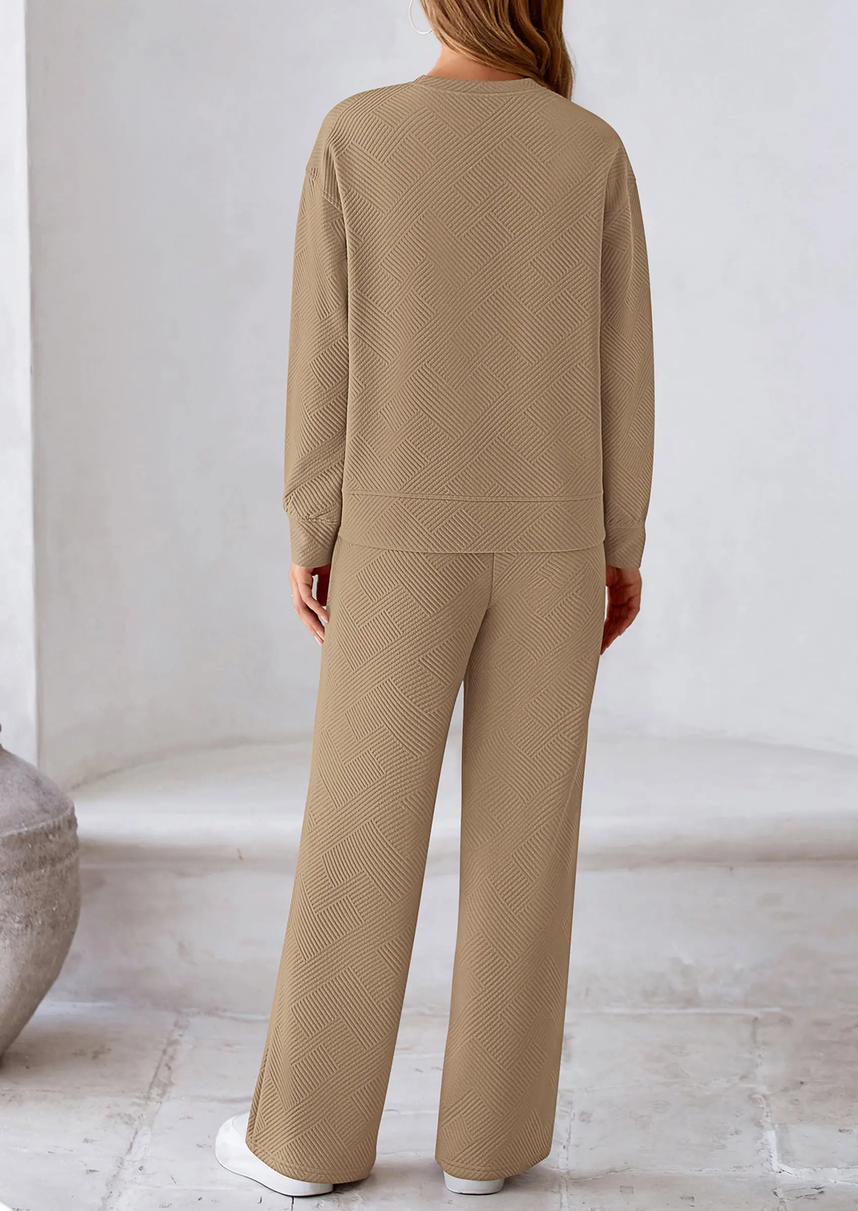 PRETTYGARDEN 2 Piece Long Sleeve Pullover Tops and Wide Leg Pants Knitted Lounge Sets - Image 39