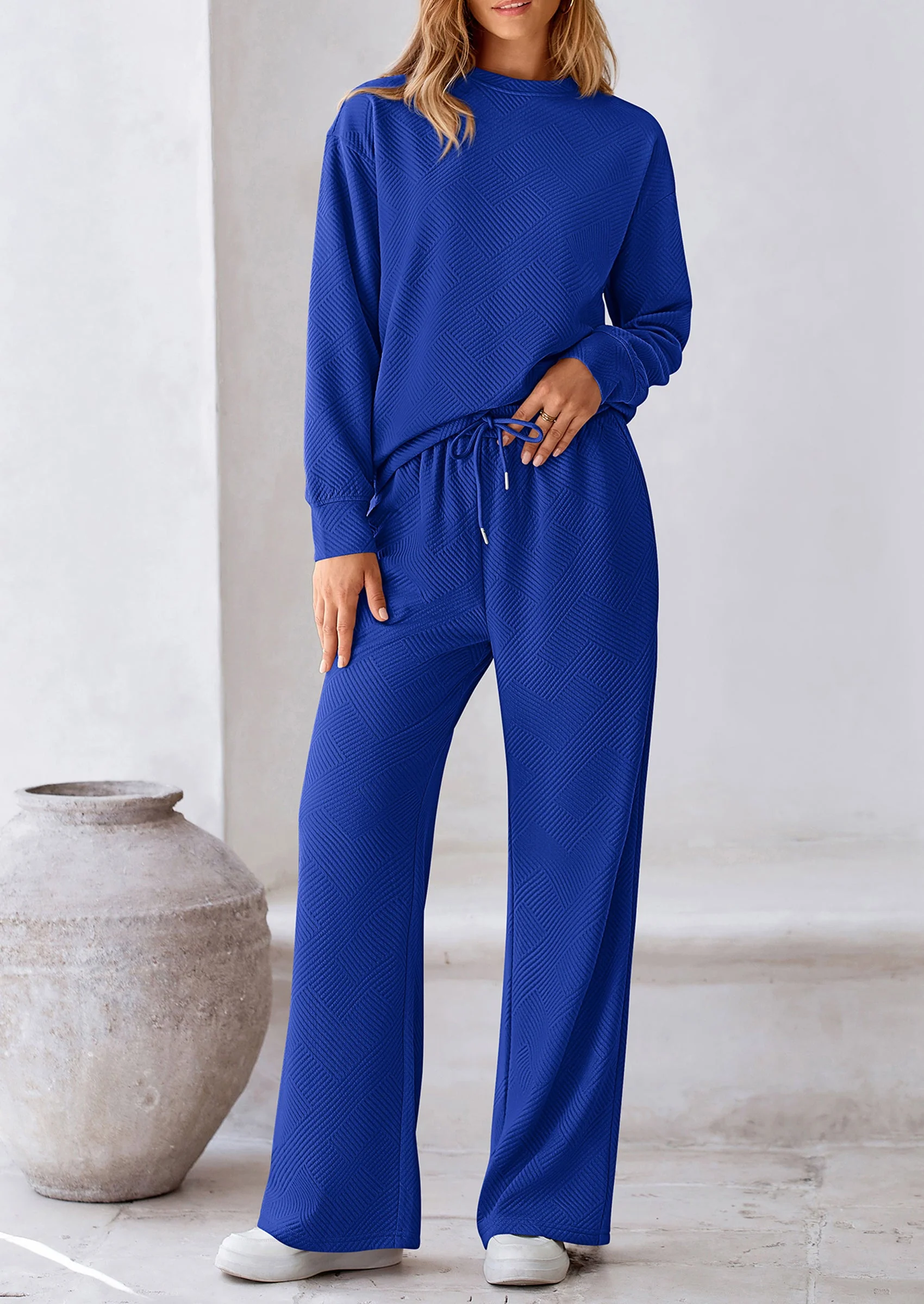 PRETTYGARDEN 2 Piece Long Sleeve Pullover Tops and Wide Leg Pants Knitted Lounge Sets - Image 64