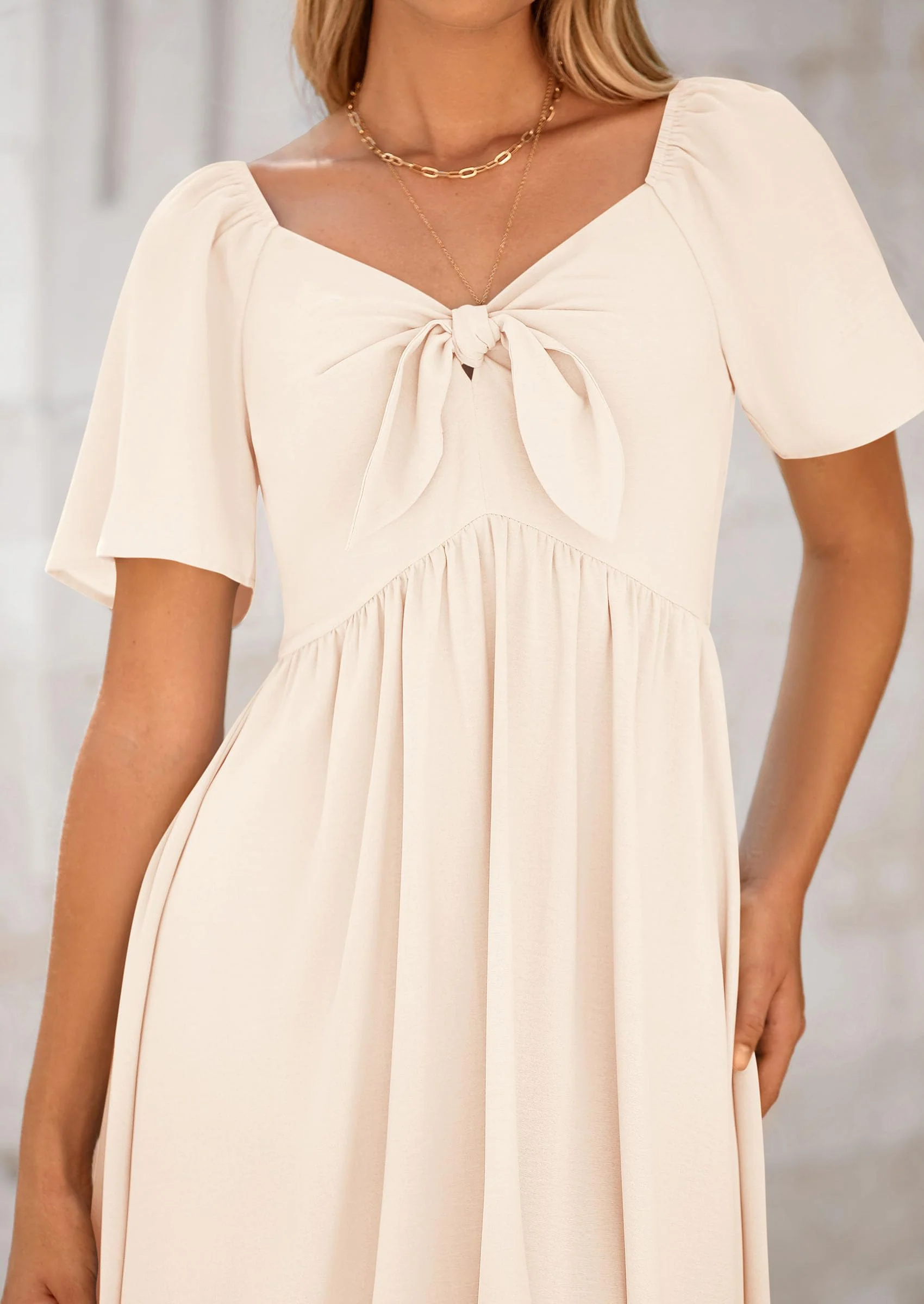 PRETTYGARDEN Summer Dress for Women Casual Short Sleeve Bow Tie V Neck Ruffle Midi Flowy Dresses - Image 12