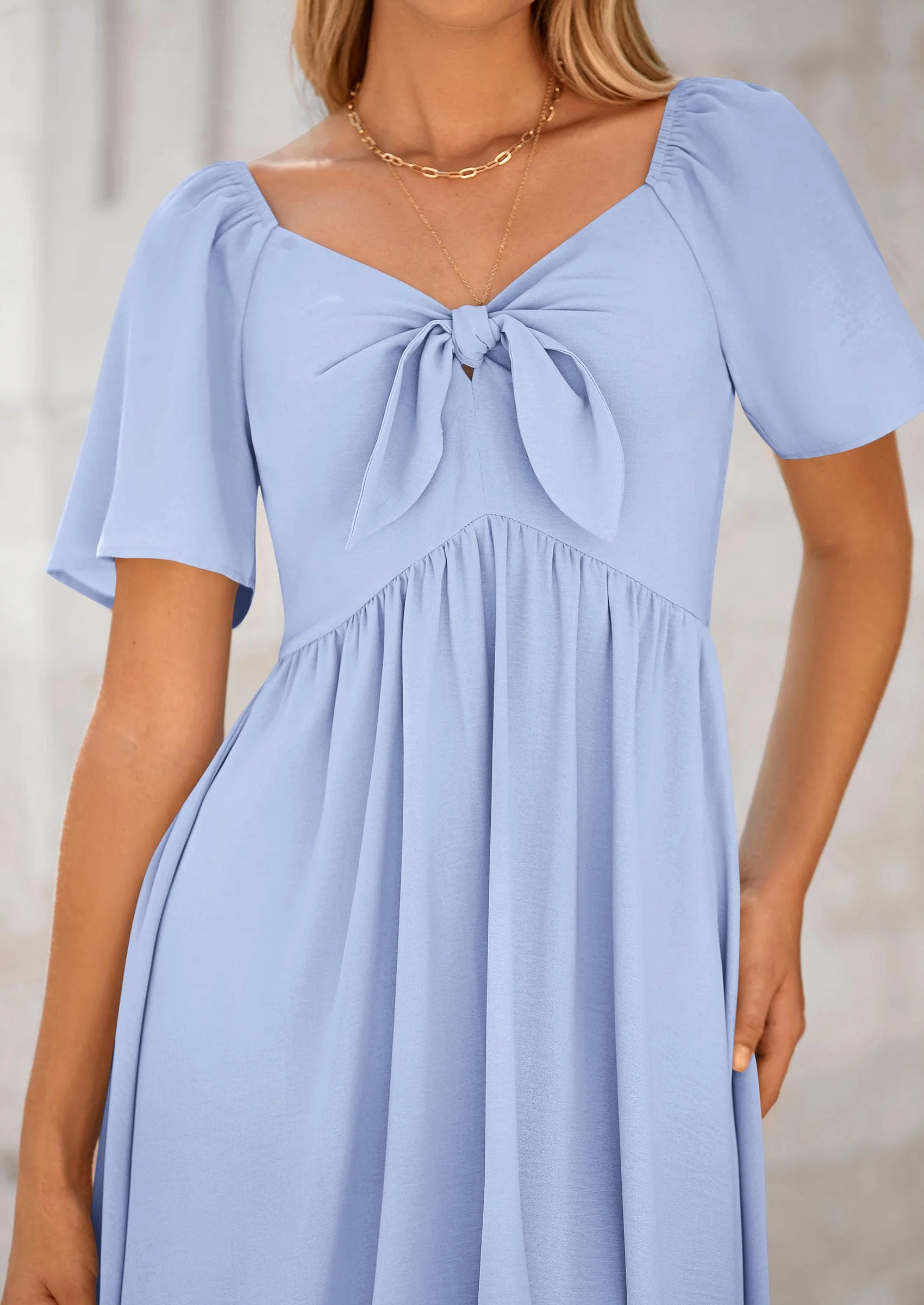 PRETTYGARDEN Summer Dress for Women Casual Short Sleeve Bow Tie V Neck Ruffle Midi Flowy Dresses - Image 42