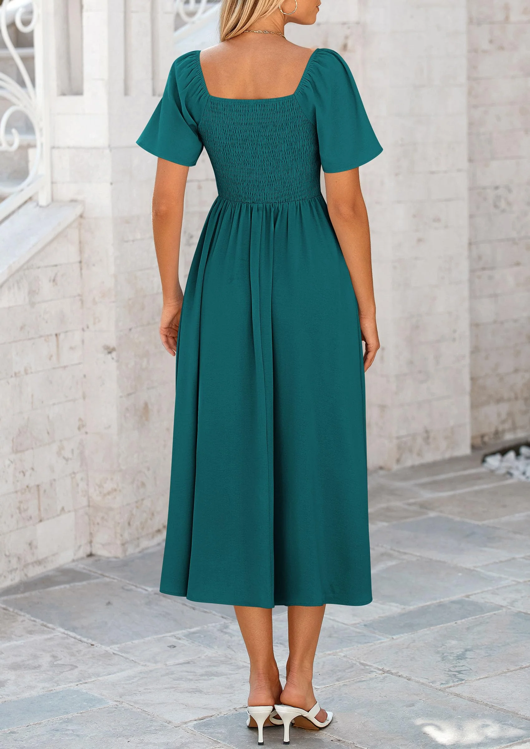 PRETTYGARDEN Summer Dress for Women Casual Short Sleeve Bow Tie V Neck Ruffle Midi Flowy Dresses - Image 51