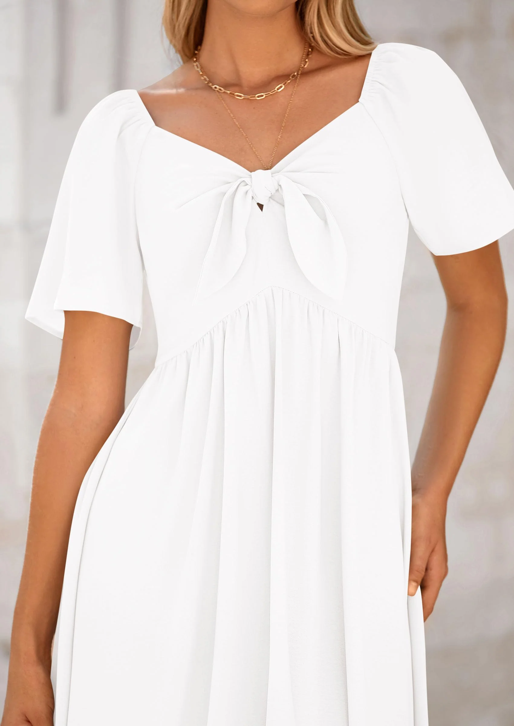 PRETTYGARDEN Summer Dress for Women Casual Short Sleeve Bow Tie V Neck Ruffle Midi Flowy Dresses - Image 84