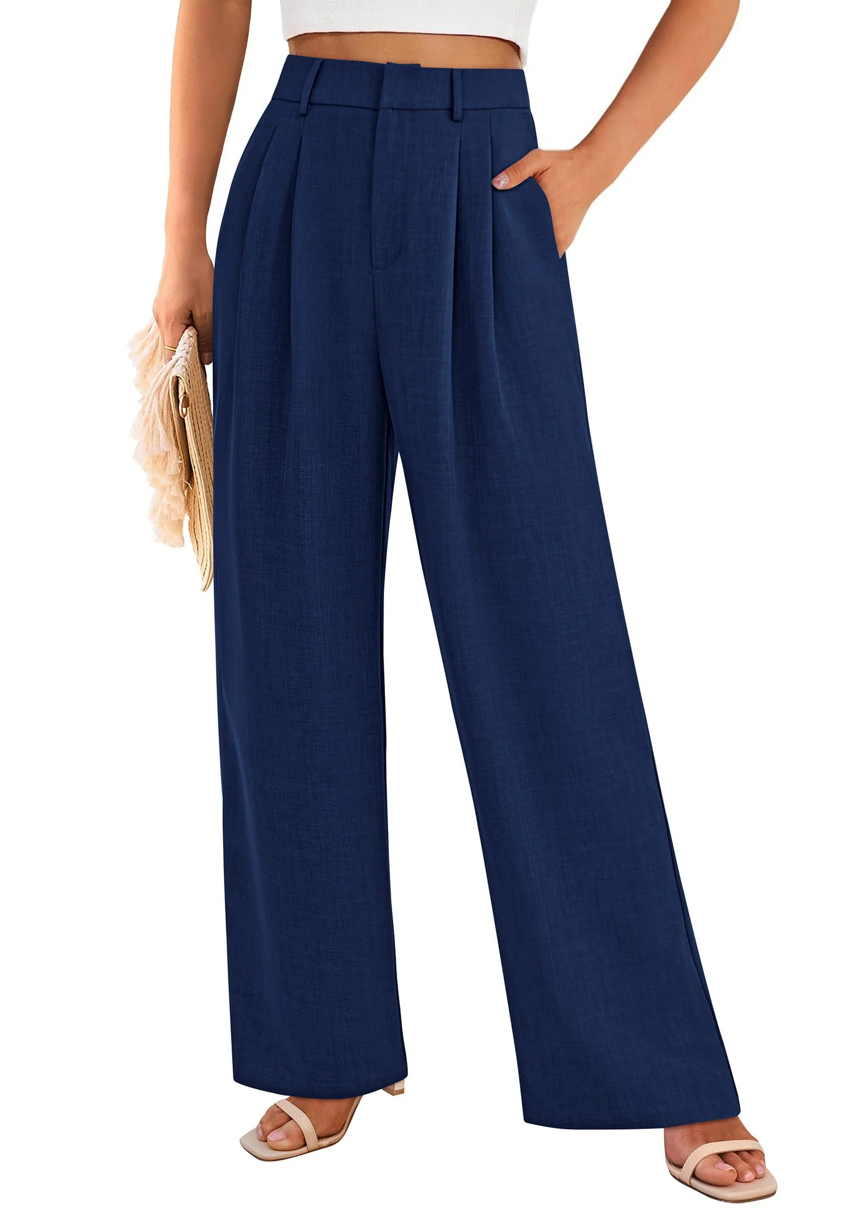 PRETTYGARDEN Women's Summer Elastic High Waisted Work Pants Straight Leg Dressy Business Casual Trousers Slacks Pockets - Image 33