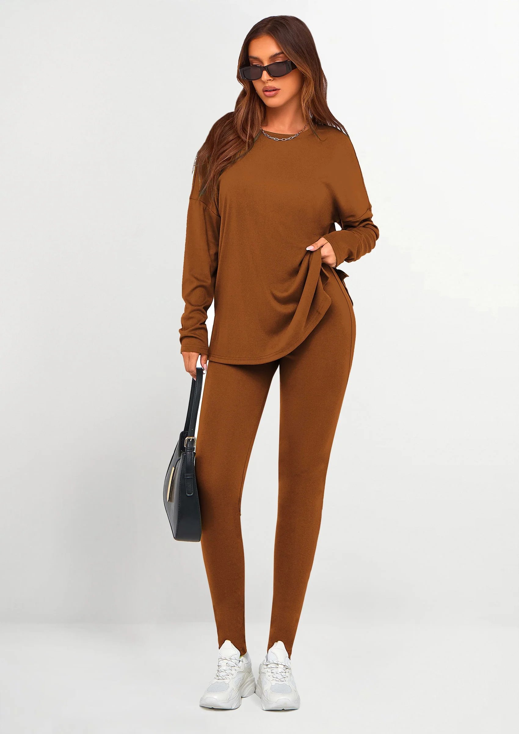 PRETTYGARDEN 2 Piece Outfits Casual Long Sleeve Tunic Tops Legging Pants Lounge Sets Sweatsuits