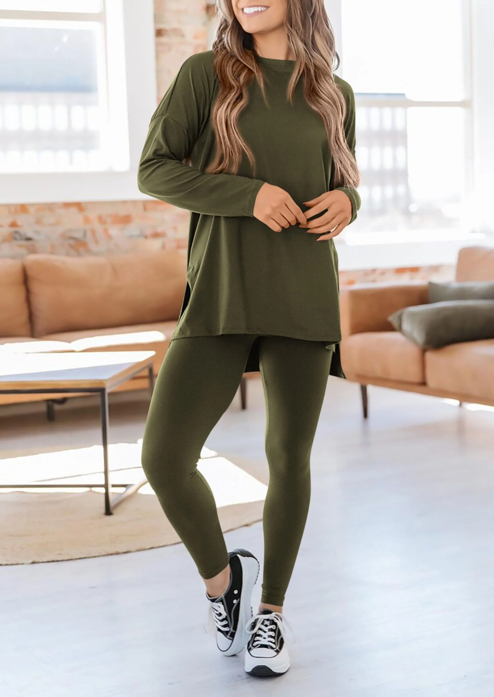 PRETTYGARDEN 2 Piece Outfits Casual Long Sleeve Tunic Tops Legging Pants Lounge Sets Sweatsuits - Image 21