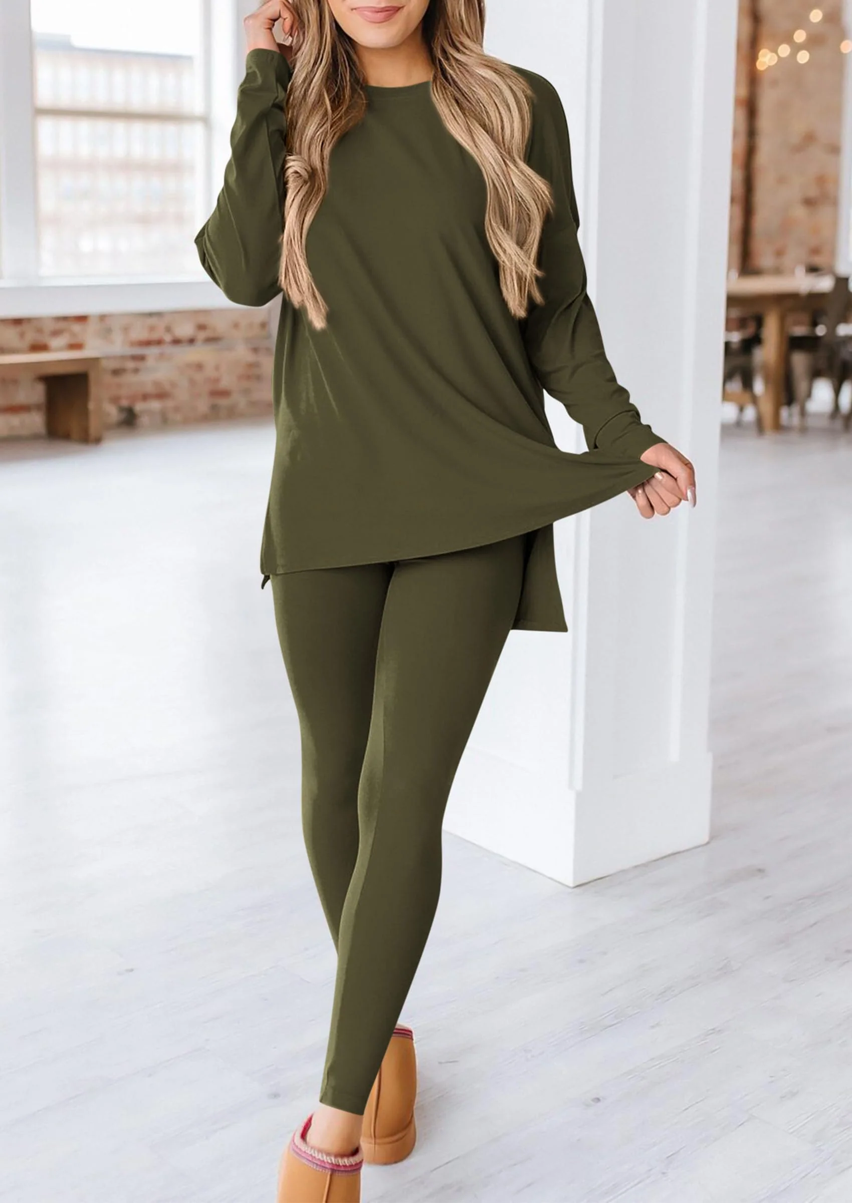 PRETTYGARDEN 2 Piece Outfits Casual Long Sleeve Tunic Tops Legging Pants Lounge Sets Sweatsuits - Image 23