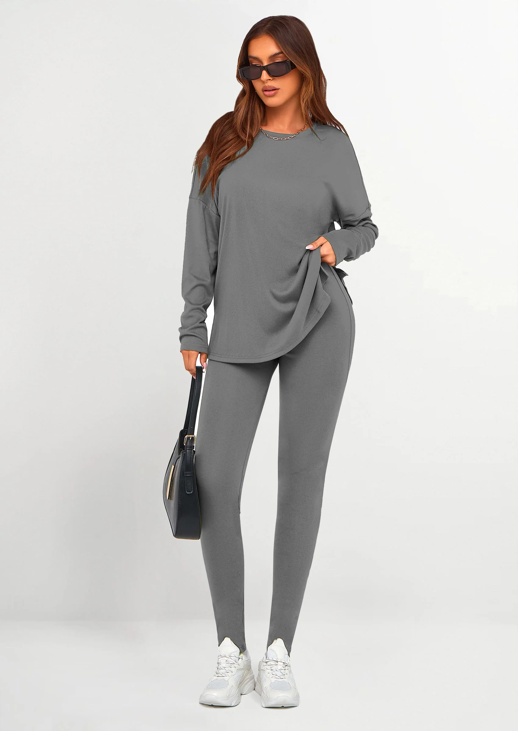 PRETTYGARDEN 2 Piece Outfits Casual Long Sleeve Tunic Tops Legging Pants Lounge Sets Sweatsuits - Image 27