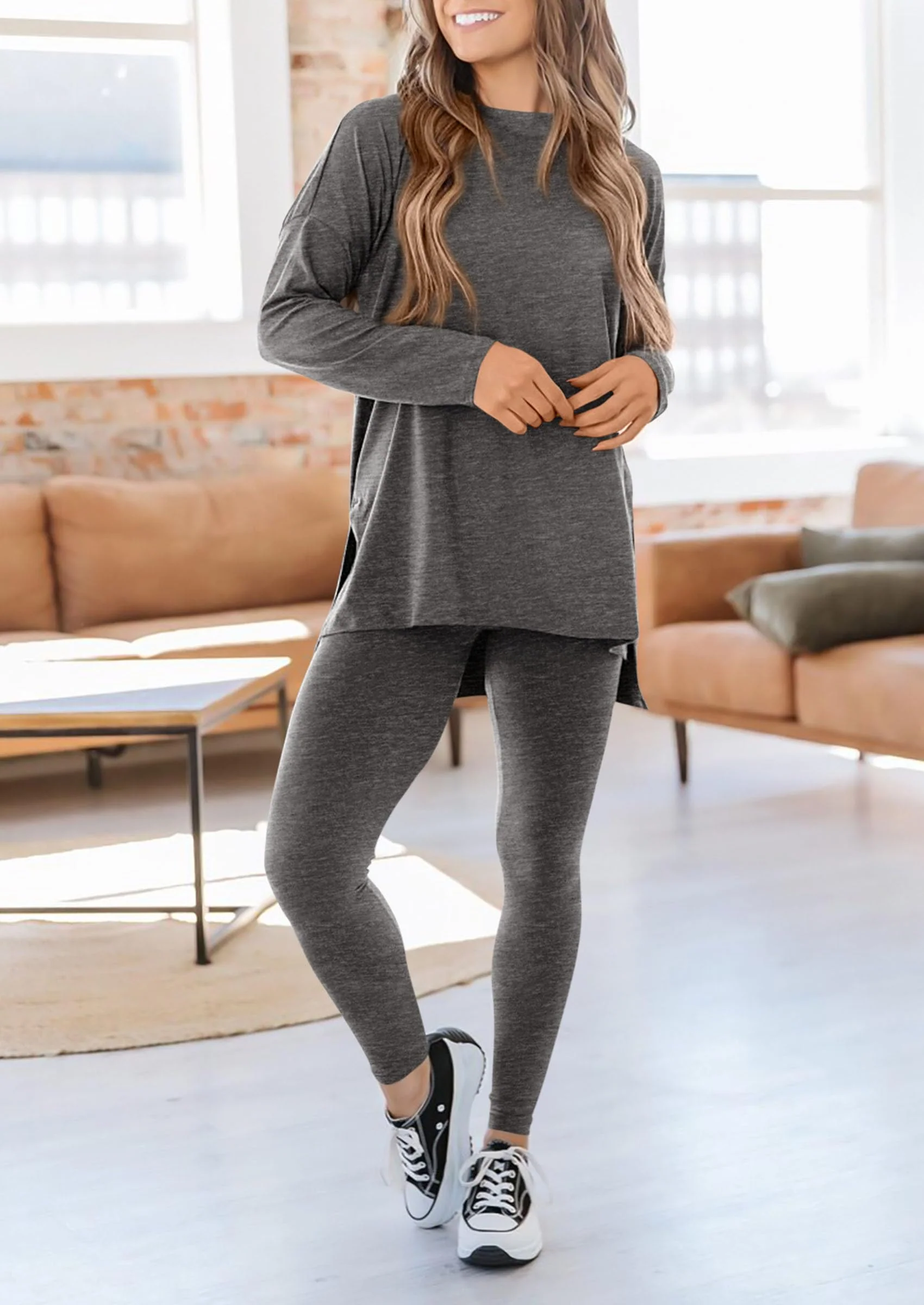 PRETTYGARDEN 2 Piece Outfits Casual Long Sleeve Tunic Tops Legging Pants Lounge Sets Sweatsuits - Image 28