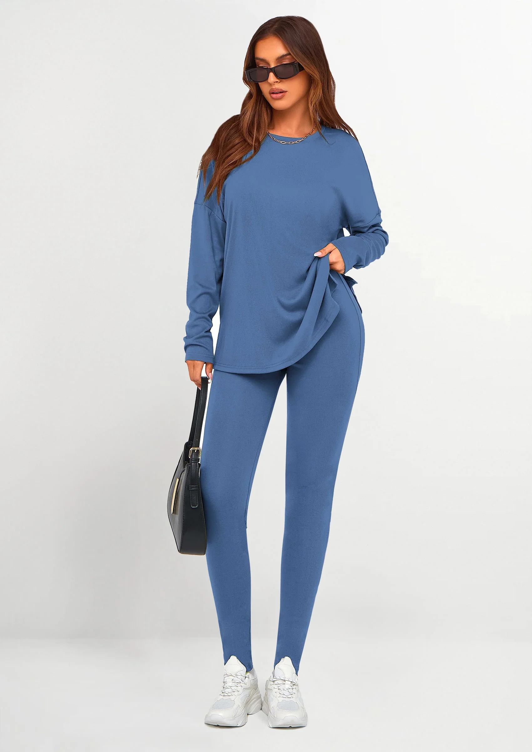 PRETTYGARDEN 2 Piece Outfits Casual Long Sleeve Tunic Tops Legging Pants Lounge Sets Sweatsuits - Image 5
