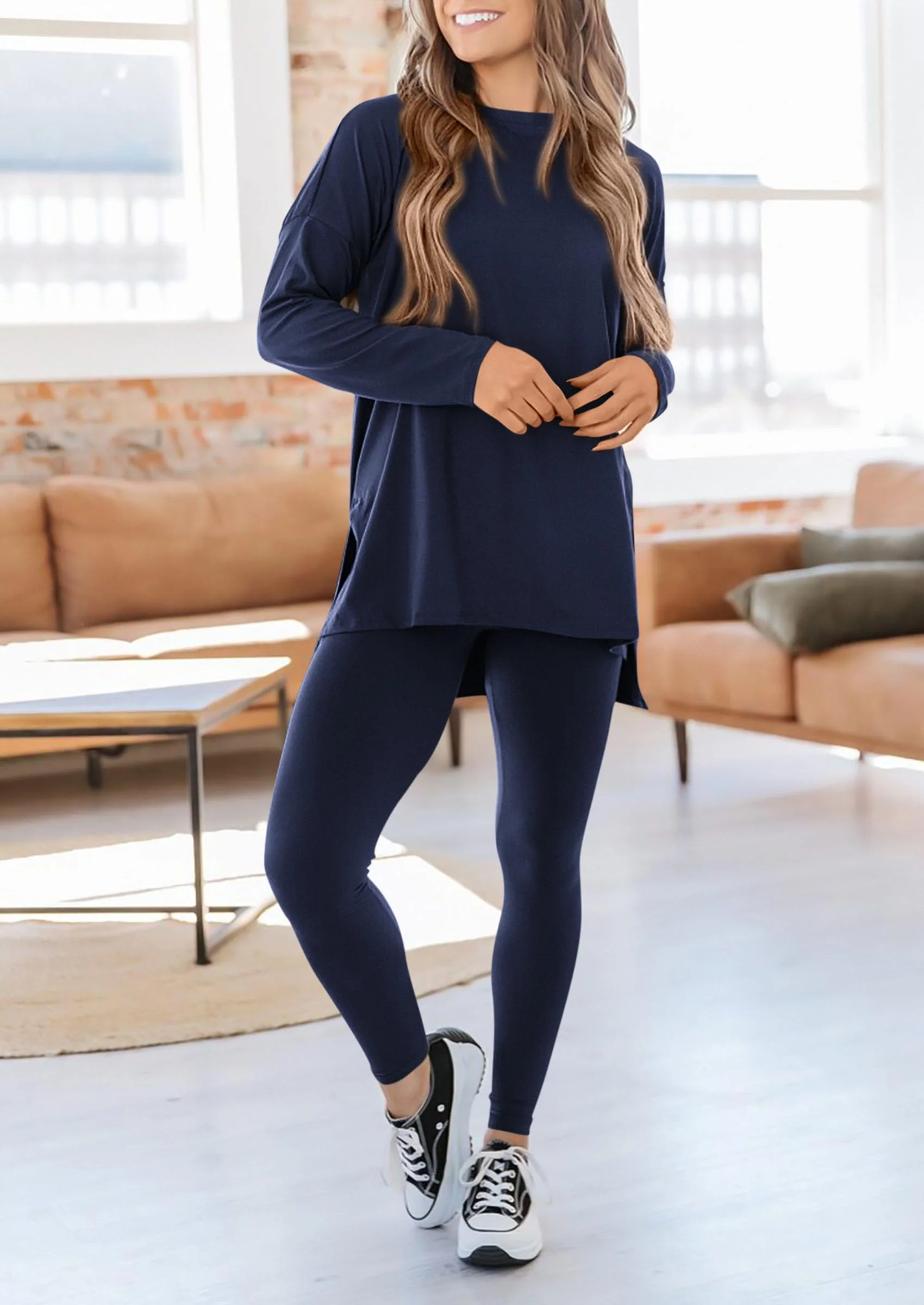 PRETTYGARDEN 2 Piece Outfits Casual Long Sleeve Tunic Tops Legging Pants Lounge Sets Sweatsuits - Image 9