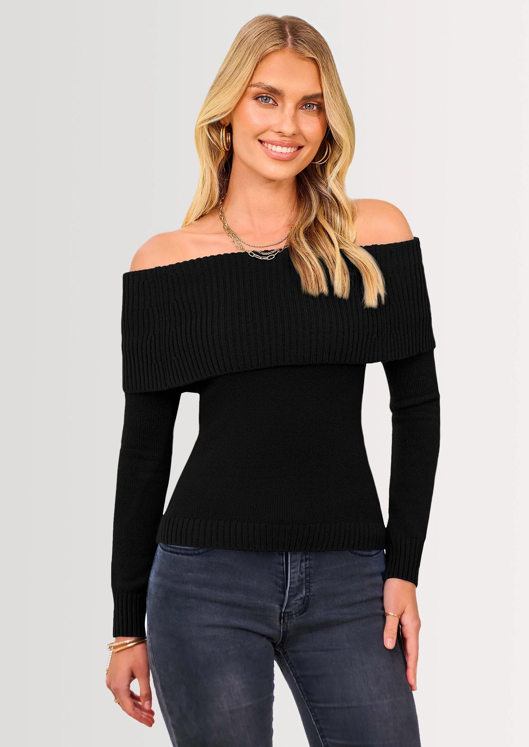 PRETTYGARDEN Women's Fall Off Shoulder Sweaters Y2K Long Sleeve Ribbed Knit Fitted Pullover Winter Date Night Tops Blouse - Image 23