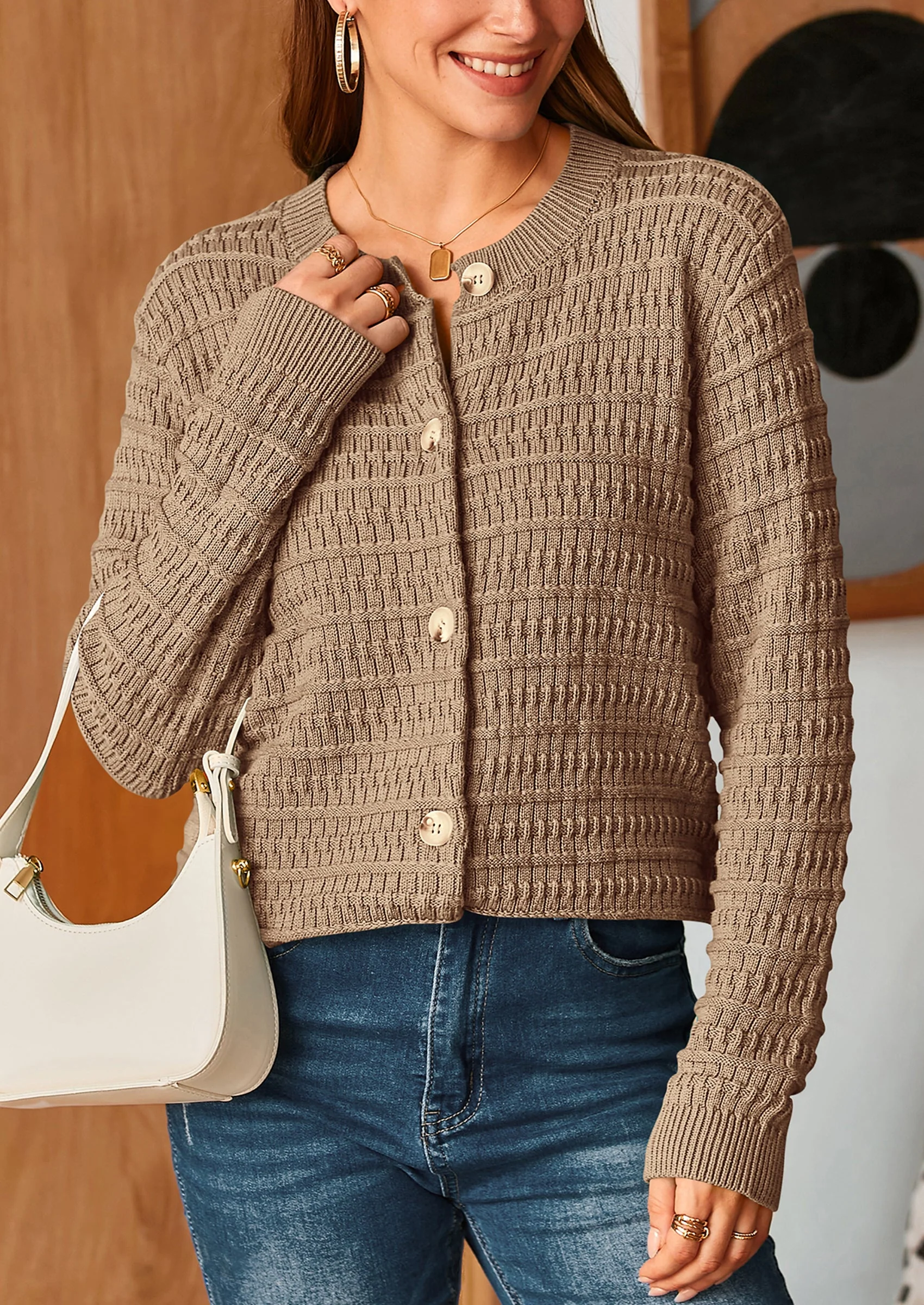 PRETTYGARDEN Women's Knit Cardigan Sweaters Casual Long Sleeve Open Front Button Down Trendy Jackets Outerwear - Image 112