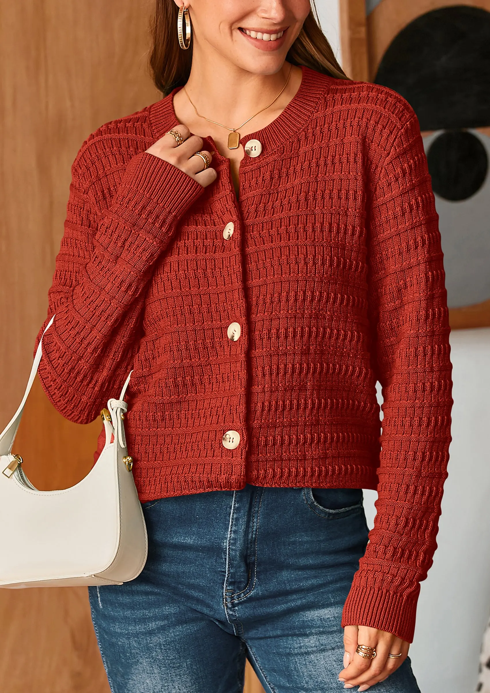 PRETTYGARDEN Women's Knit Cardigan Sweaters Casual Long Sleeve Open Front Button Down Trendy Jackets Outerwear - Image 13