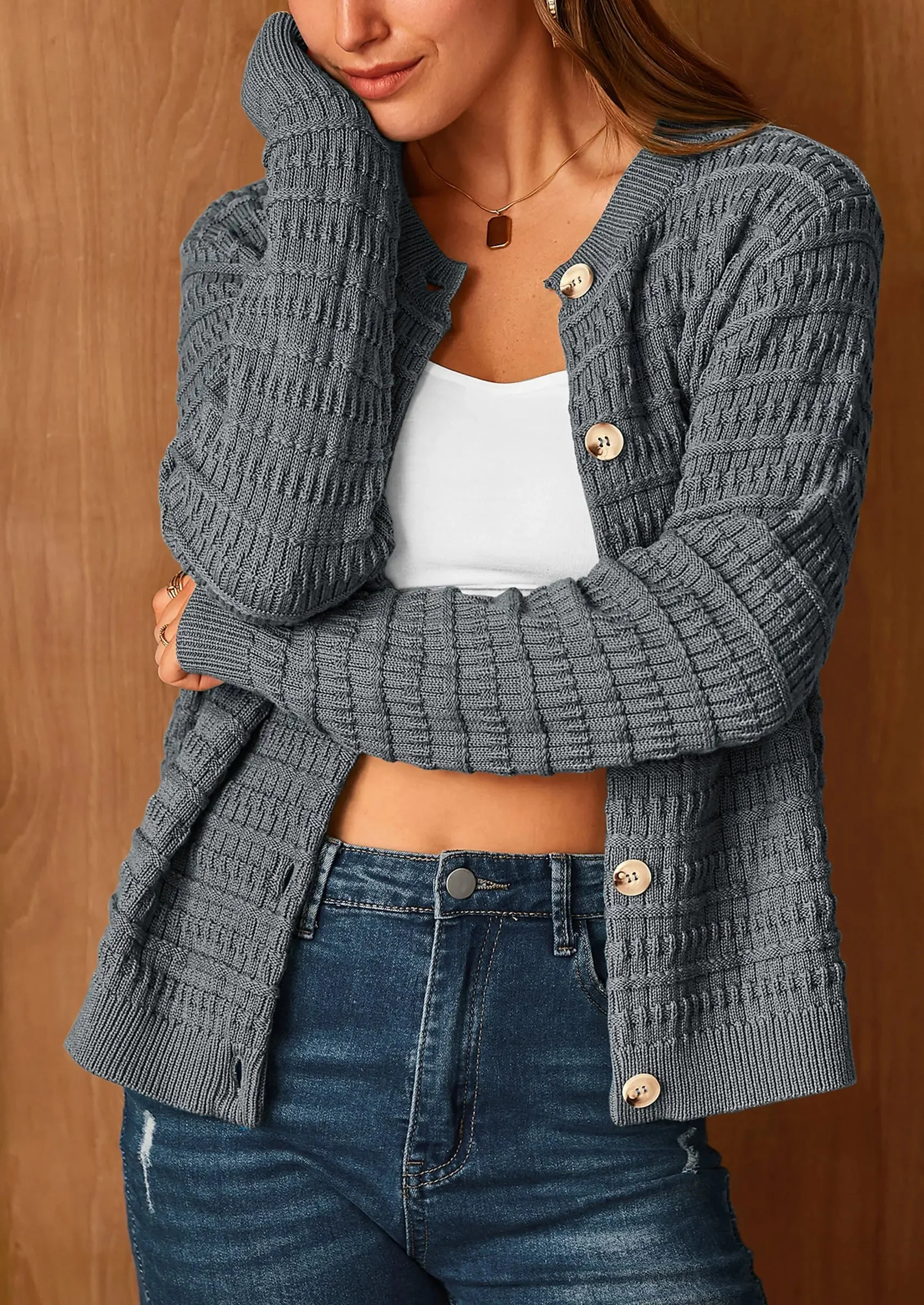 PRETTYGARDEN Women's Knit Cardigan Sweaters Casual Long Sleeve Open Front Button Down Trendy Jackets Outerwear - Image 30