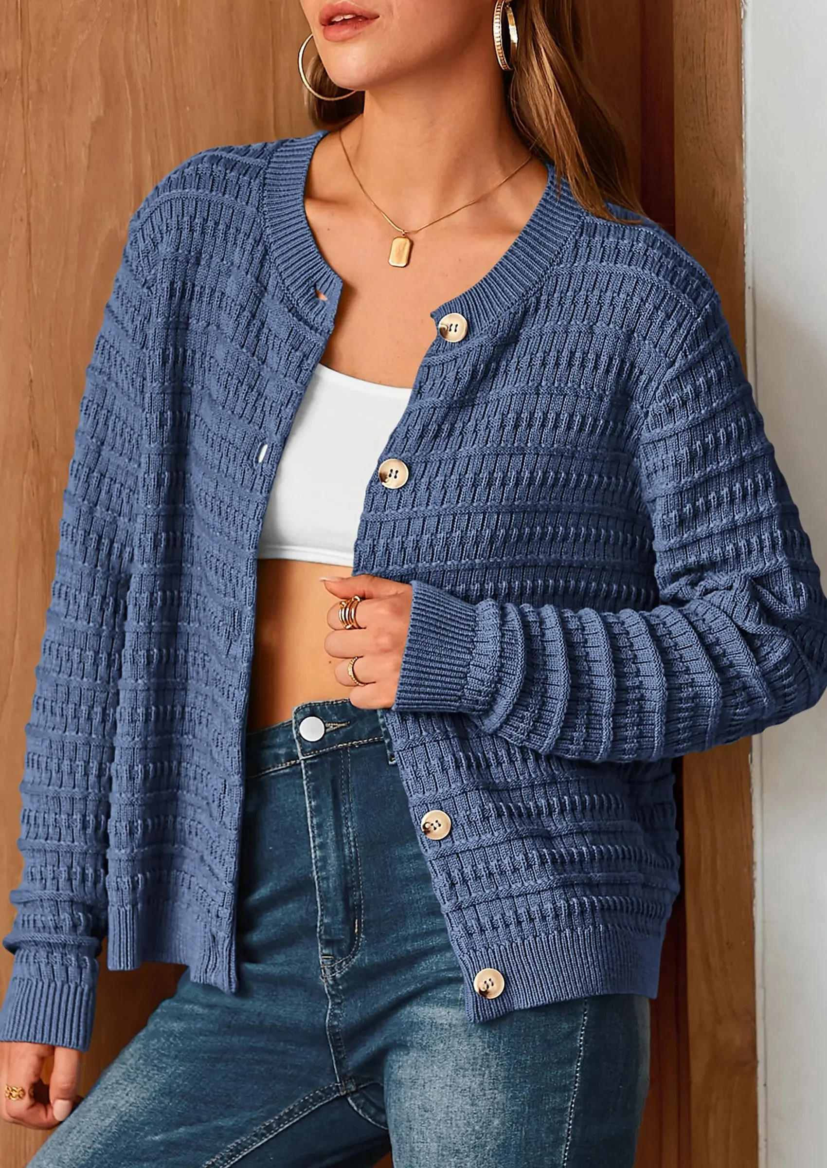 PRETTYGARDEN Women's Knit Cardigan Sweaters Casual Long Sleeve Open Front Button Down Trendy Jackets Outerwear - Image 33