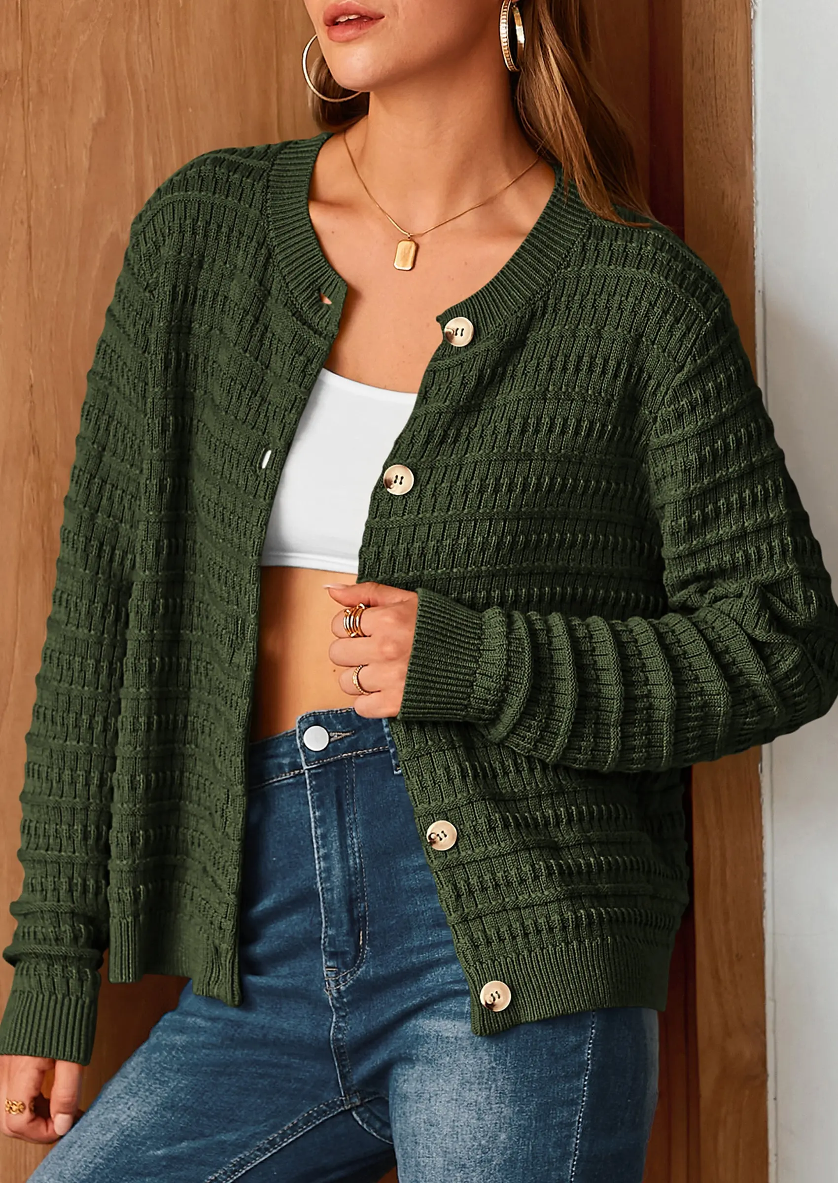 PRETTYGARDEN Women's Knit Cardigan Sweaters Casual Long Sleeve Open Front Button Down Trendy Jackets Outerwear - Image 52