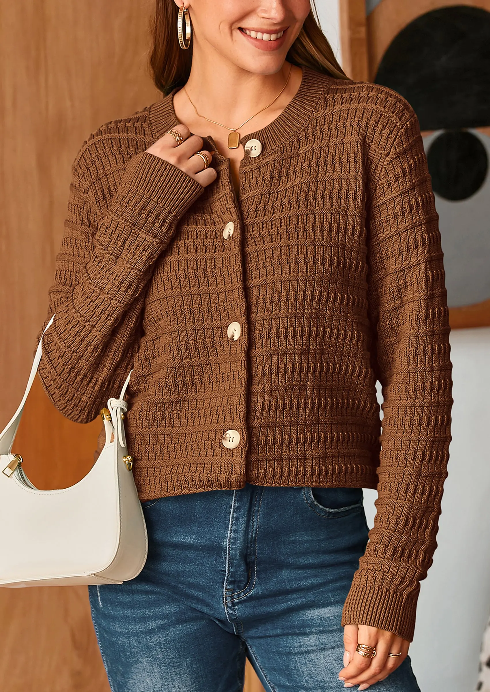 PRETTYGARDEN Women's Knit Cardigan Sweaters Casual Long Sleeve Open Front Button Down Trendy Jackets Outerwear - Image 58