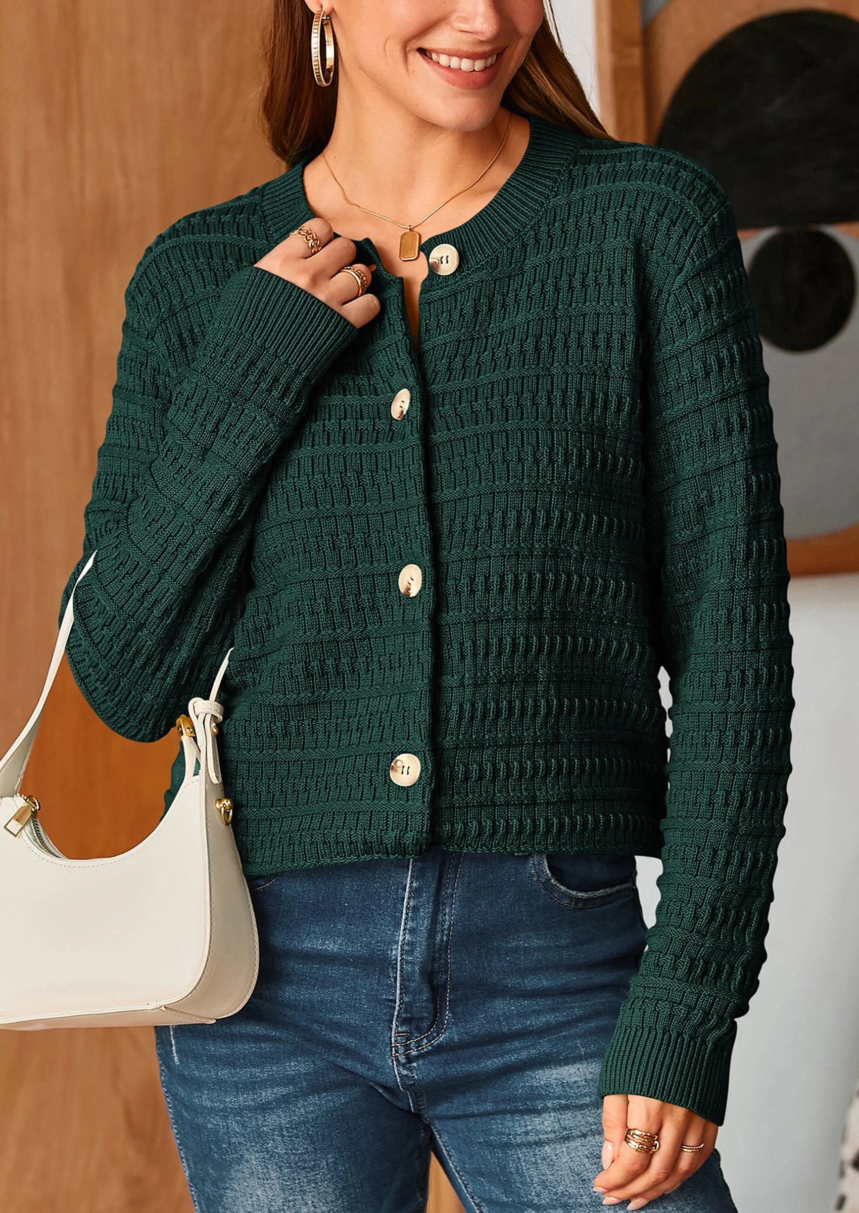 PRETTYGARDEN Women's Knit Cardigan Sweaters Casual Long Sleeve Open Front Button Down Trendy Jackets Outerwear - Image 82