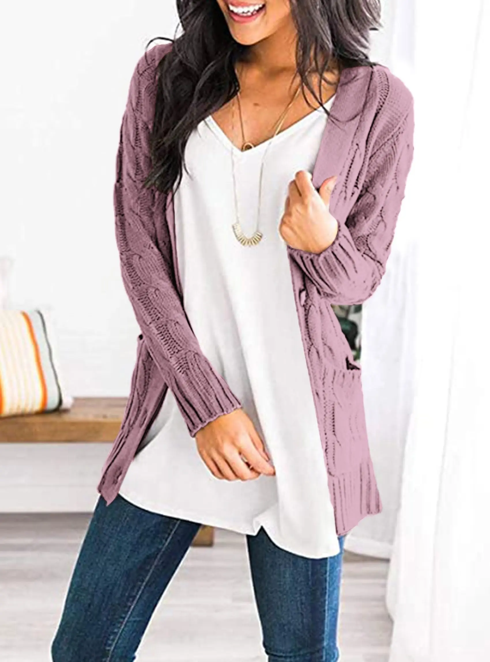 PRETTYGARDEN Women's Open Front Cardigan Sweaters Fall Fashion Button Down Cable Knit Chunky Winter Outerwear Coats - Image 103