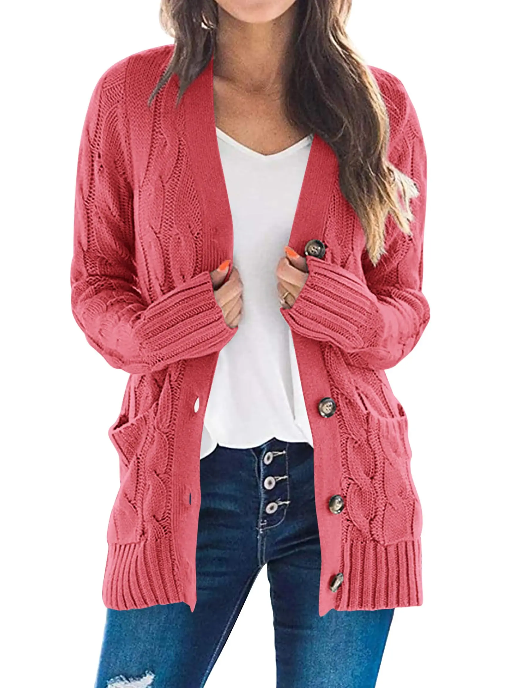 PRETTYGARDEN Women's Open Front Cardigan Sweaters Fall Fashion Button Down Cable Knit Chunky Winter Outerwear Coats - Image 115