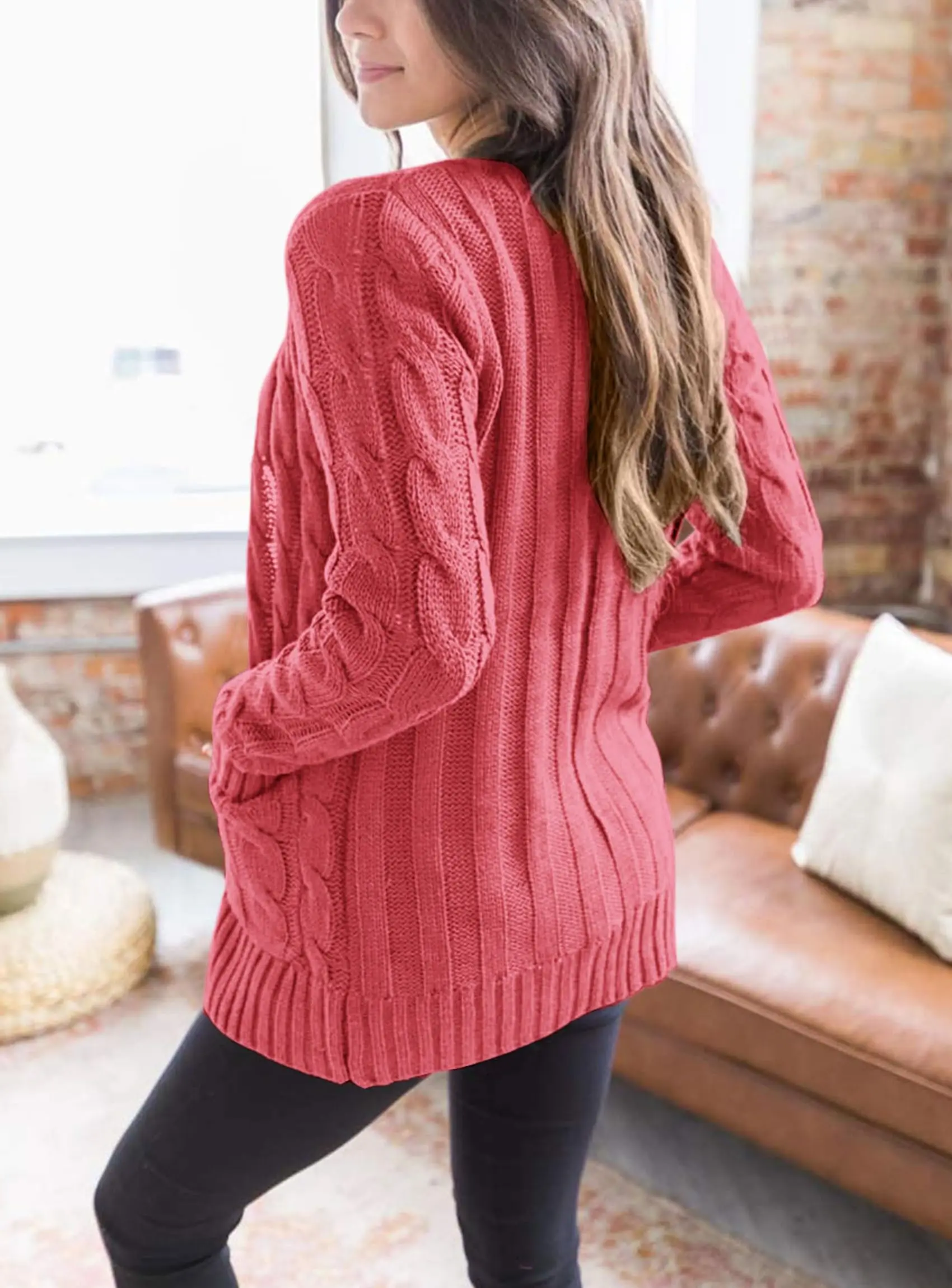 PRETTYGARDEN Women's Open Front Cardigan Sweaters Fall Fashion Button Down Cable Knit Chunky Winter Outerwear Coats - Image 116