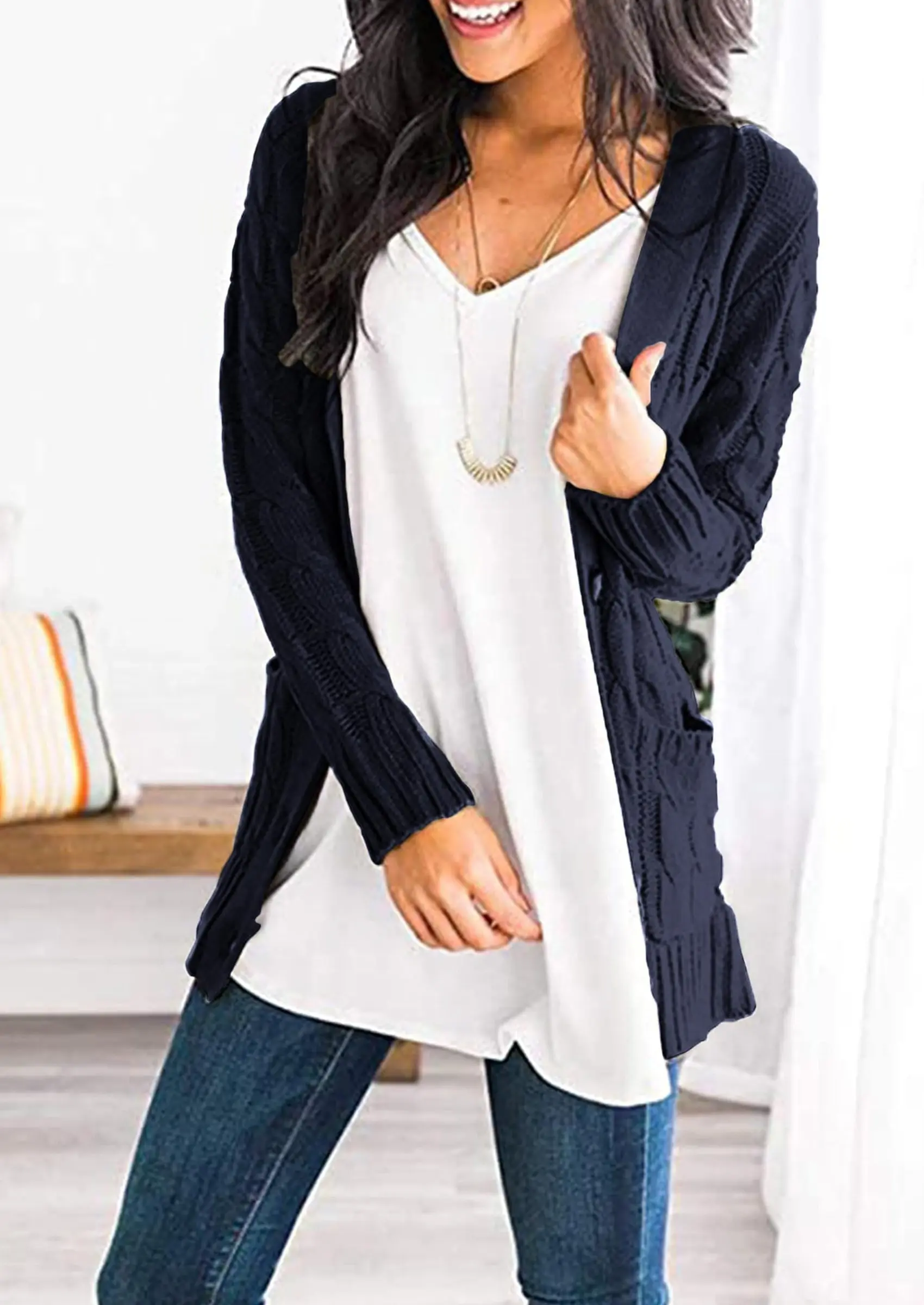 PRETTYGARDEN Women's Open Front Cardigan Sweaters Fall Fashion Button Down Cable Knit Chunky Winter Outerwear Coats - Image 14