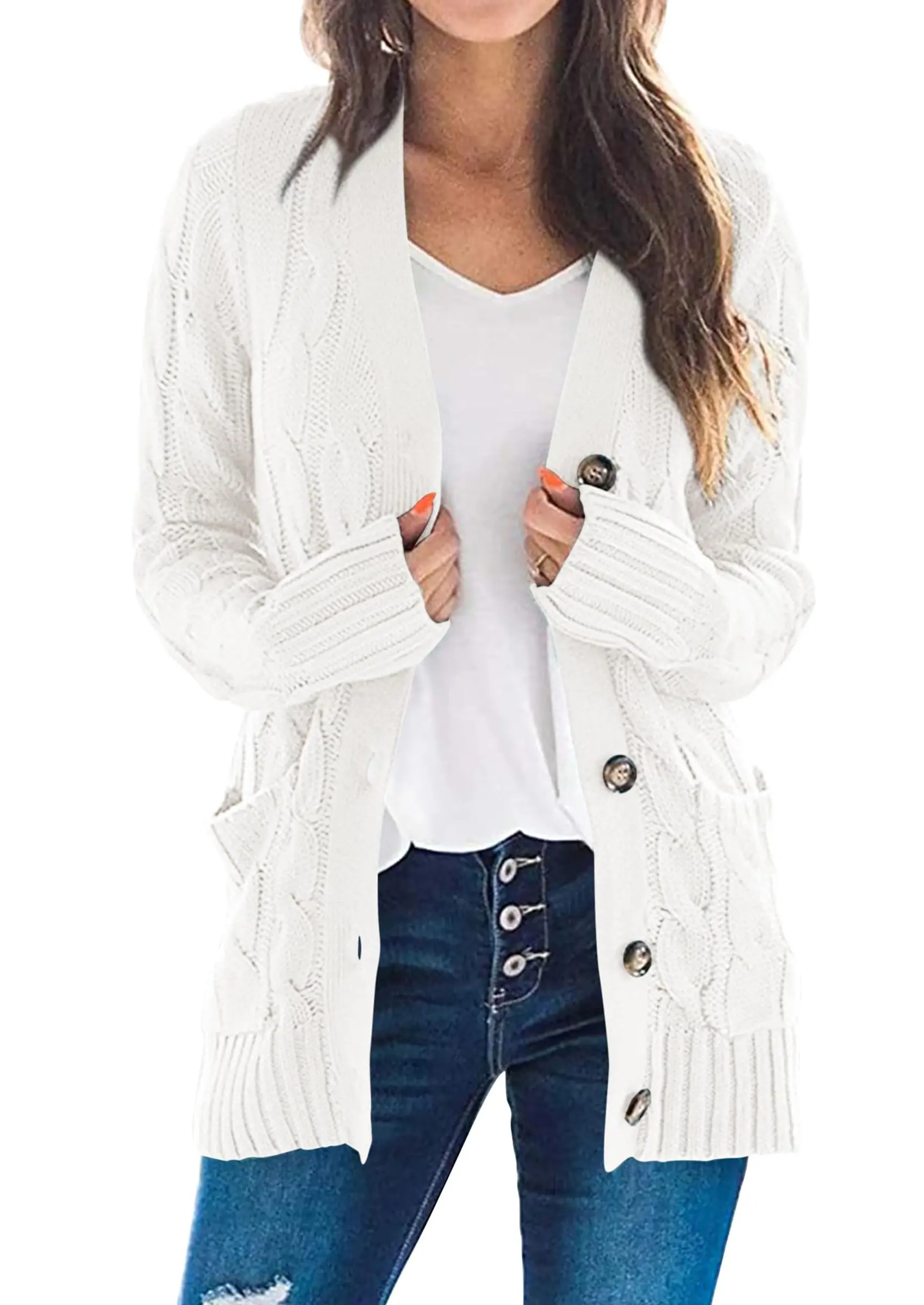 PRETTYGARDEN Women's Open Front Cardigan Sweaters Fall Fashion Button Down Cable Knit Chunky Winter Outerwear Coats - Image 21