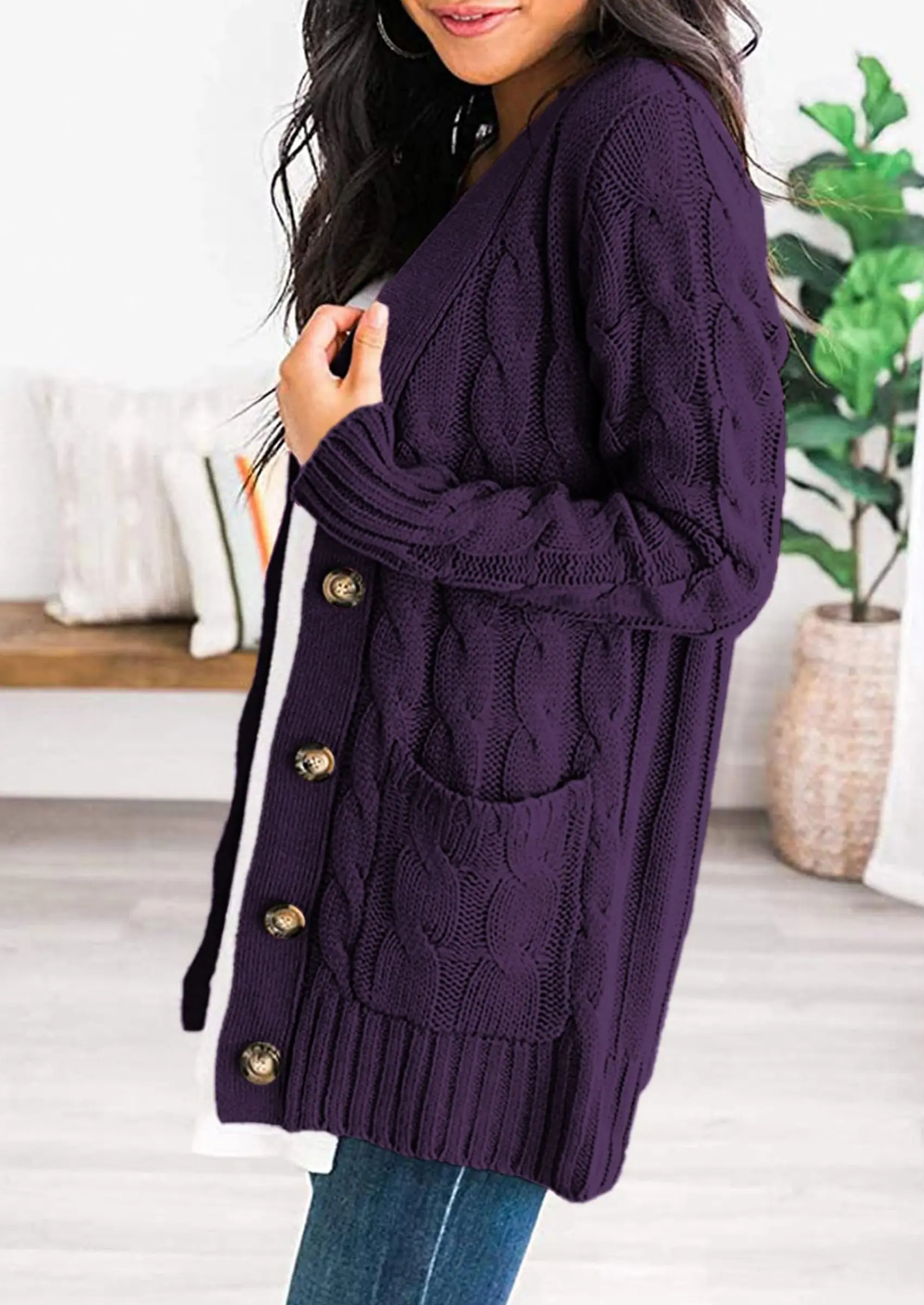 PRETTYGARDEN Women's Open Front Cardigan Sweaters Fall Fashion Button Down Cable Knit Chunky Winter Outerwear Coats - Image 74