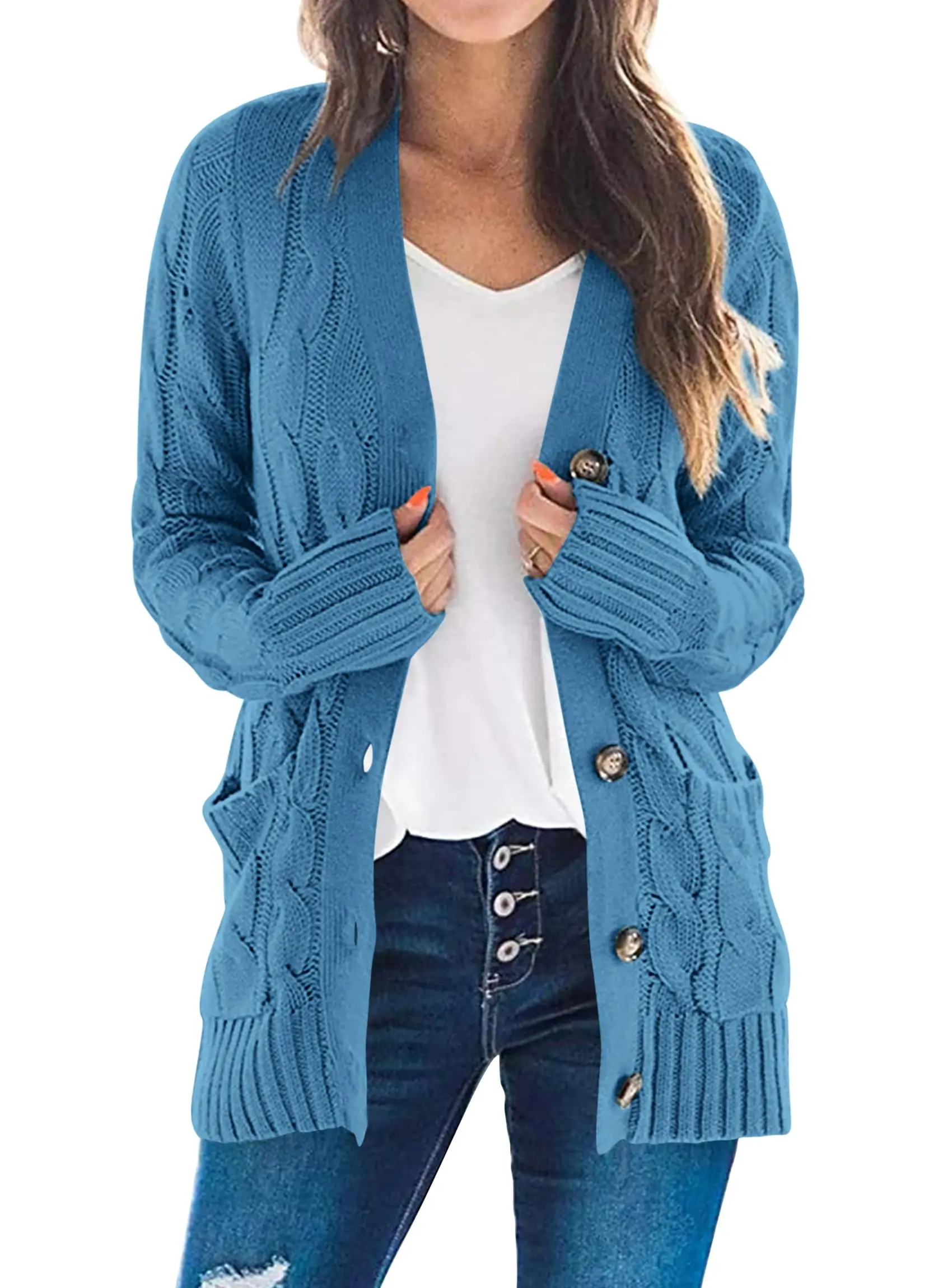 PRETTYGARDEN Women's Open Front Cardigan Sweaters Fall Fashion Button Down Cable Knit Chunky Winter Outerwear Coats - Image 81