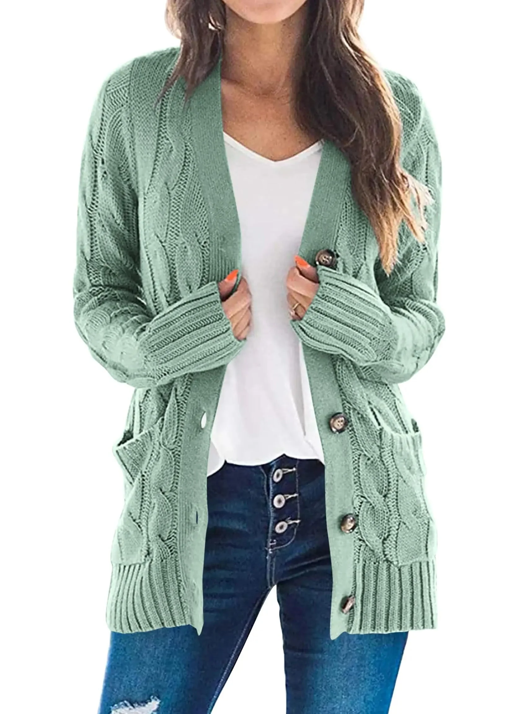PRETTYGARDEN Women's Open Front Cardigan Sweaters Fall Fashion Button Down Cable Knit Chunky Winter Outerwear Coats - Image 91