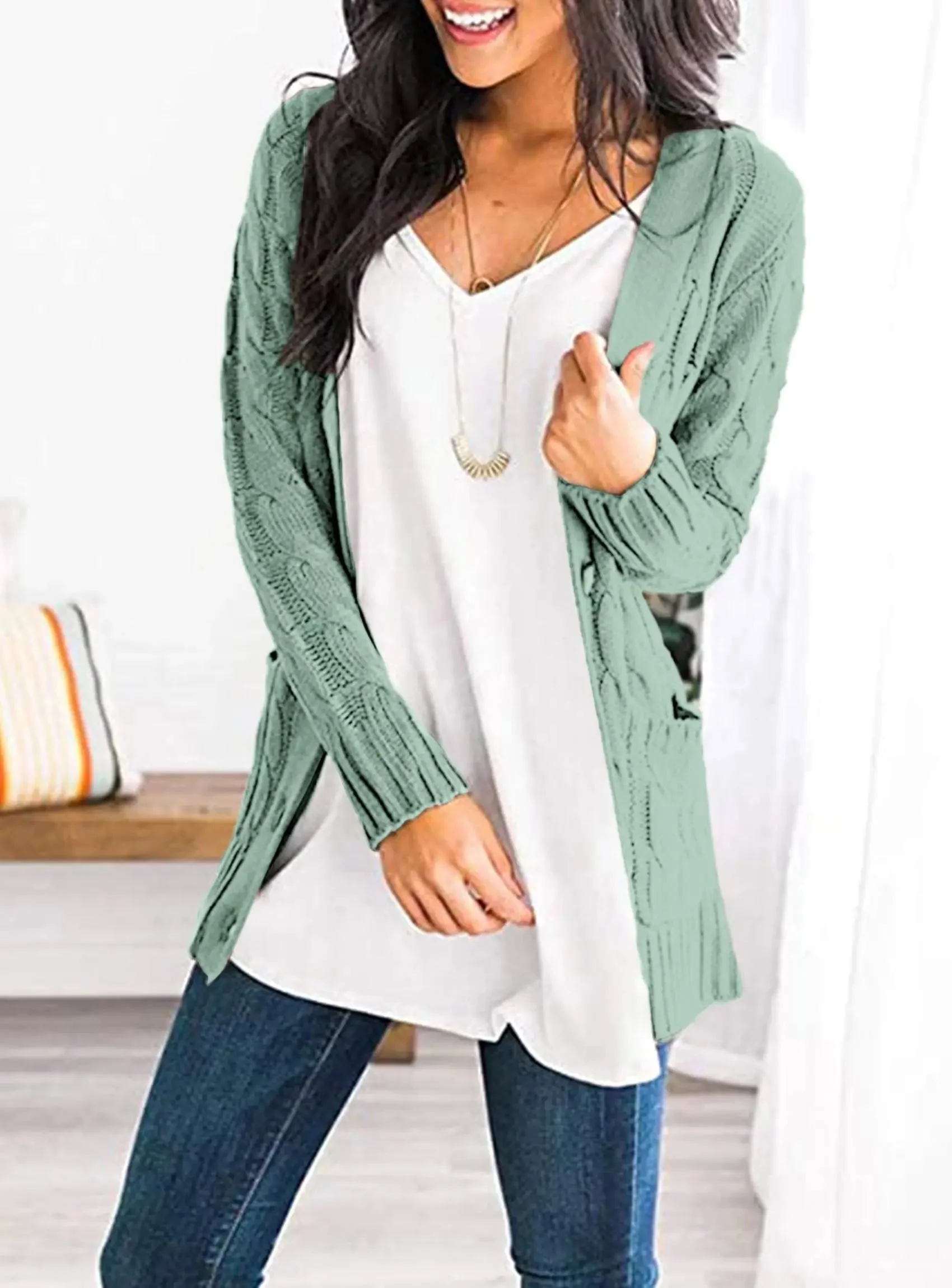 PRETTYGARDEN Women's Open Front Cardigan Sweaters Fall Fashion Button Down Cable Knit Chunky Winter Outerwear Coats - Image 93