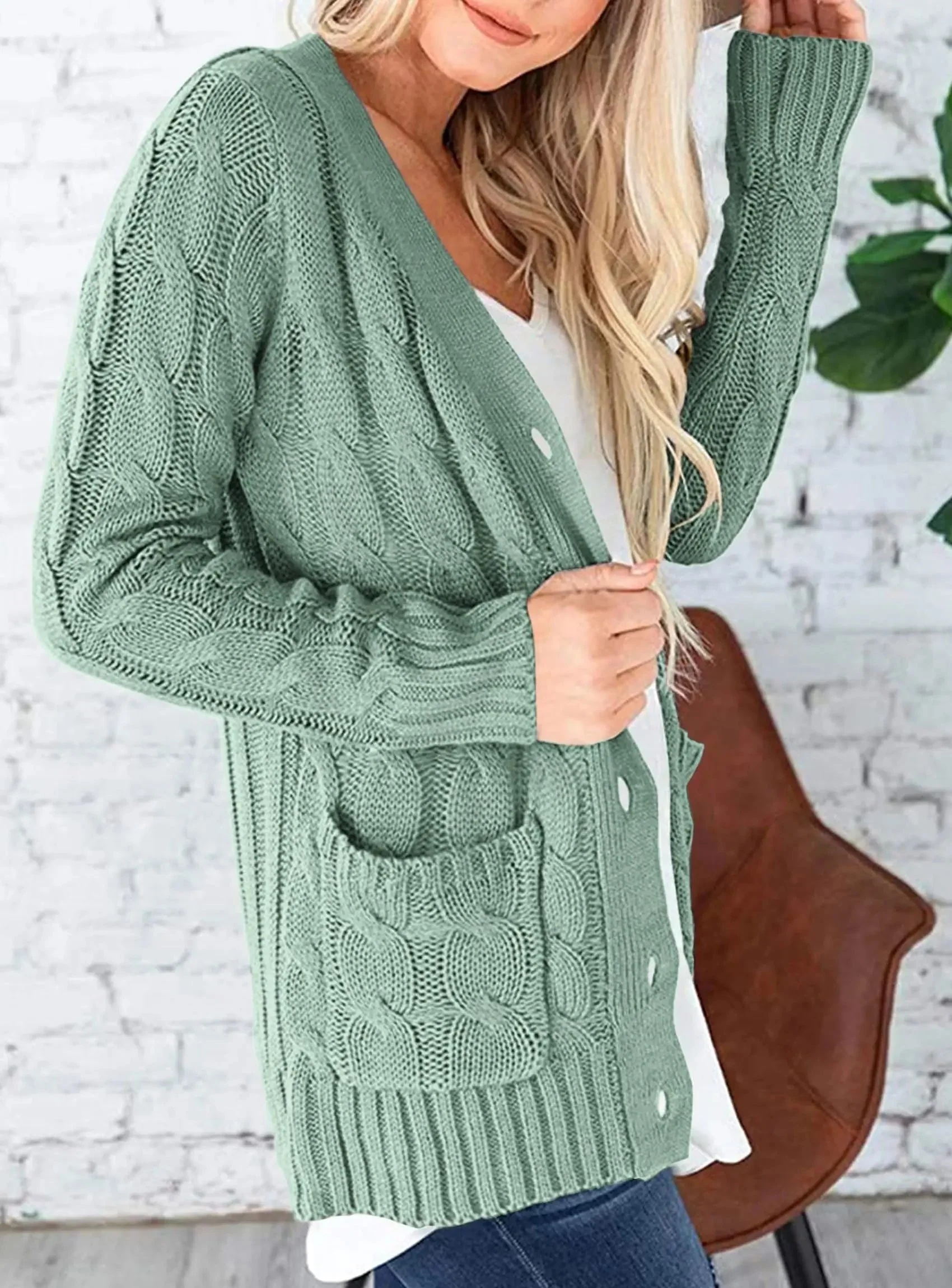 PRETTYGARDEN Women's Open Front Cardigan Sweaters Fall Fashion Button Down Cable Knit Chunky Winter Outerwear Coats - Image 95