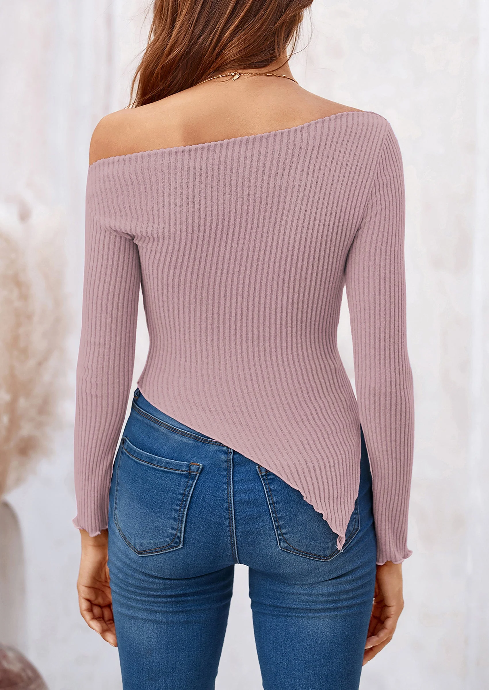 PRETTYGARDEN Women's Spring Long Sleeve Y2K Crop Top Trendy Off Shoulder Asymmetrical Fitted Knit Tee Shirts Going Out Tops - Image 23
