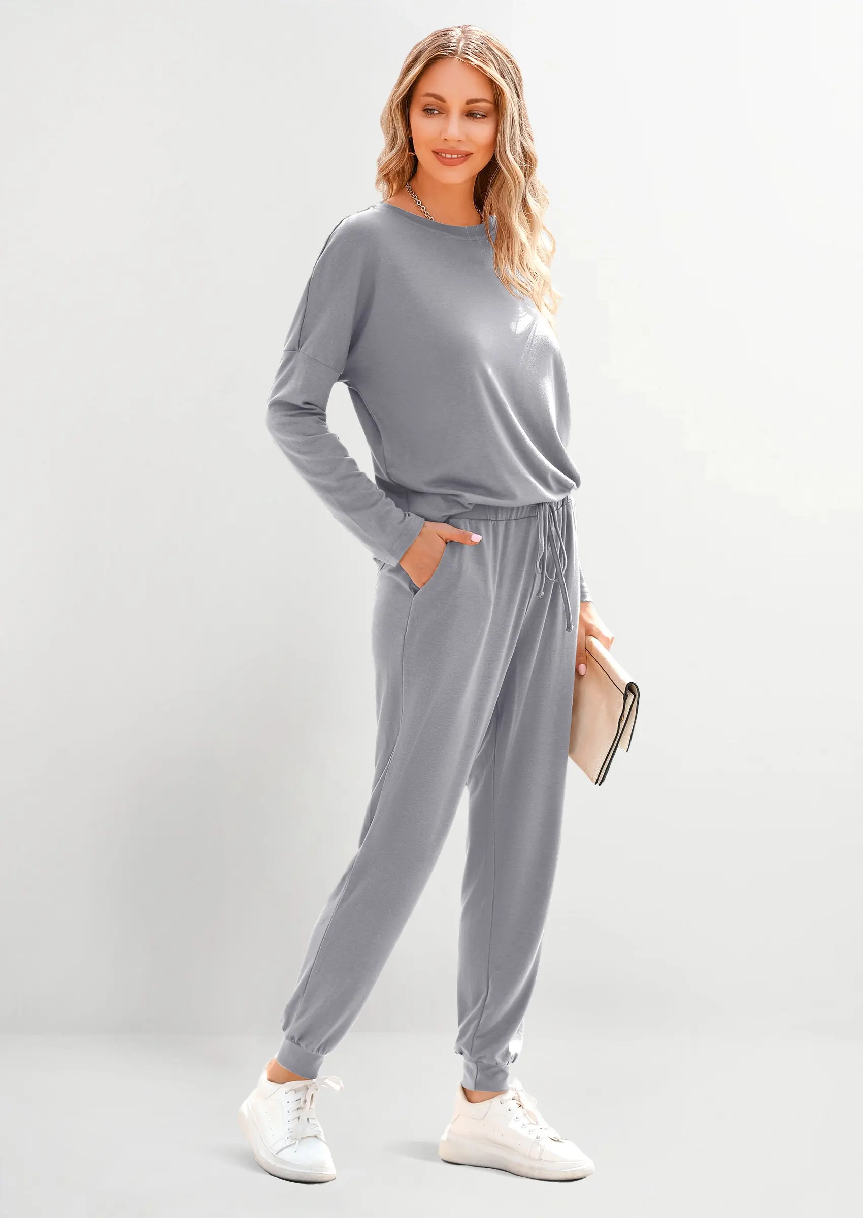 PRETTYGARDEN Lounge Outfit Long Sleeve Crewneck Pullover Tops High Waisted Pants Set Tracksuit - Image 100