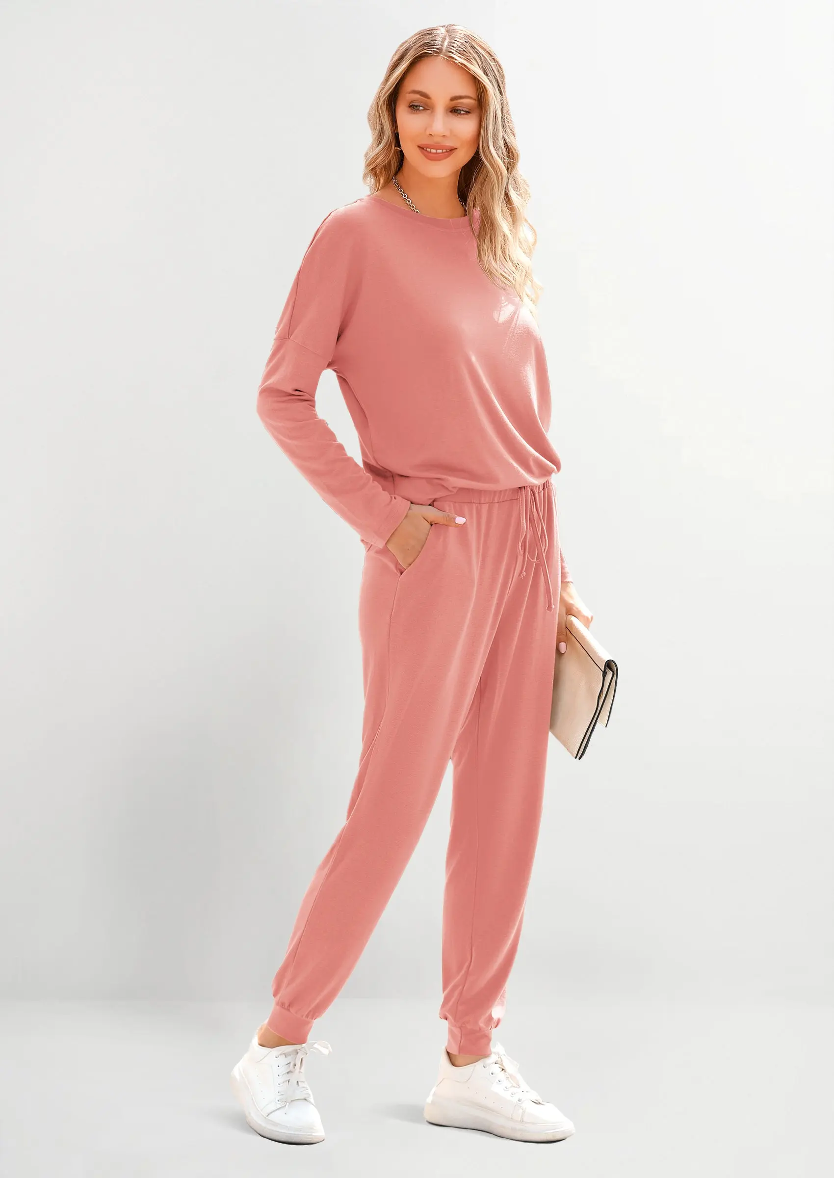 PRETTYGARDEN Lounge Outfit Long Sleeve Crewneck Pullover Tops High Waisted Pants Set Tracksuit - Image 9