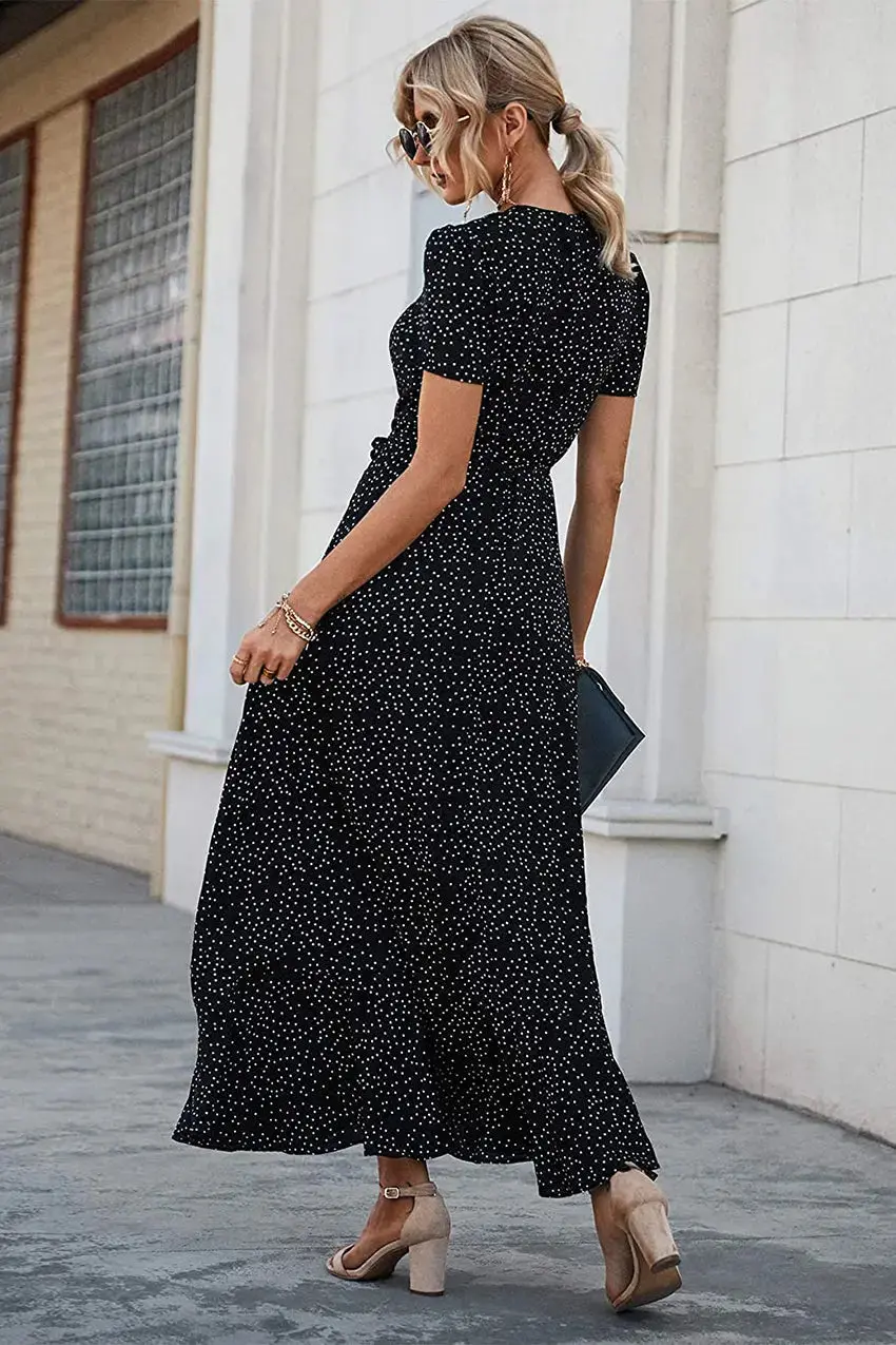 PRETTYGARDEN Women's Summer Maxi Dress Casual Wrap Floral Boho Short Sleeve V Neck Split Ruffle Beach Long Dresses - Image 31