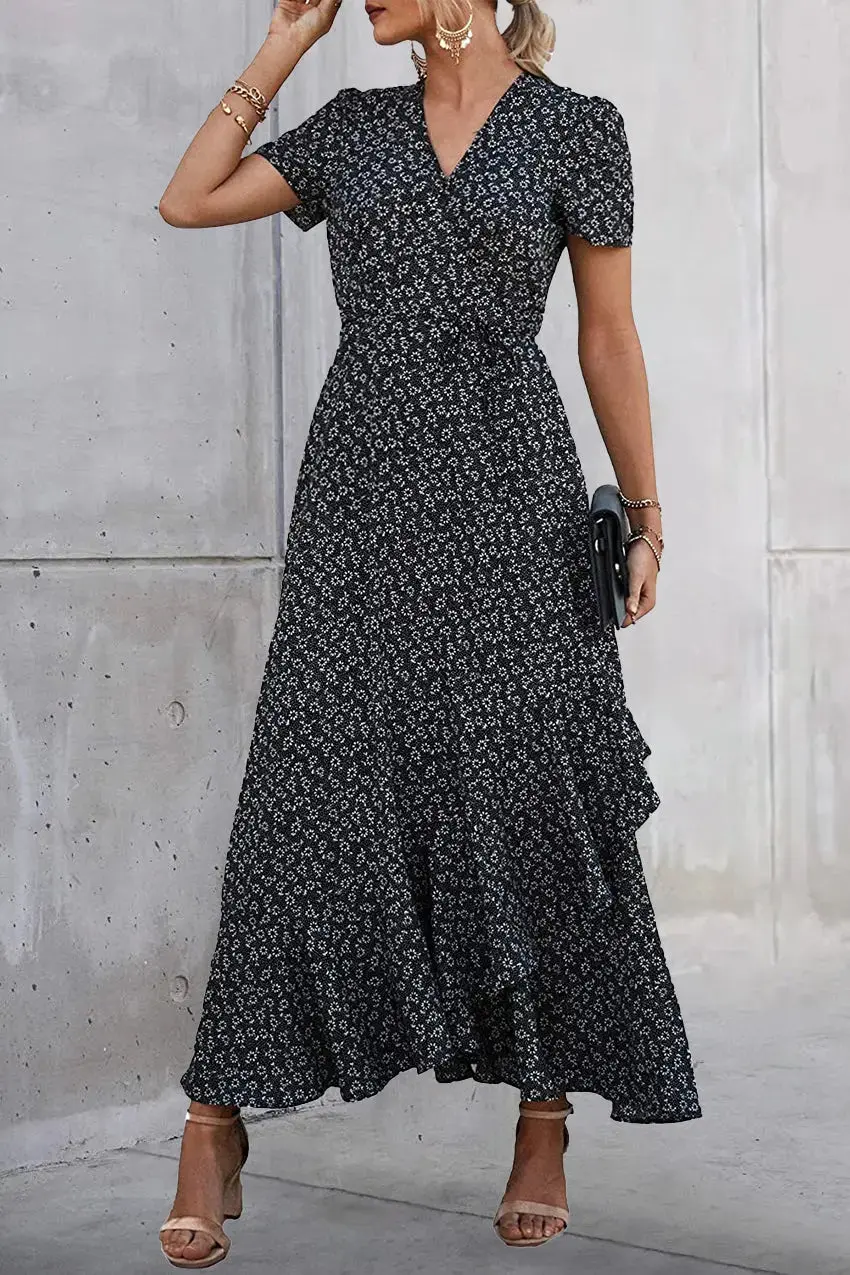 PRETTYGARDEN Women's Summer Maxi Dress Casual Wrap Floral Boho Short Sleeve V Neck Split Ruffle Beach Long Dresses - Image 34