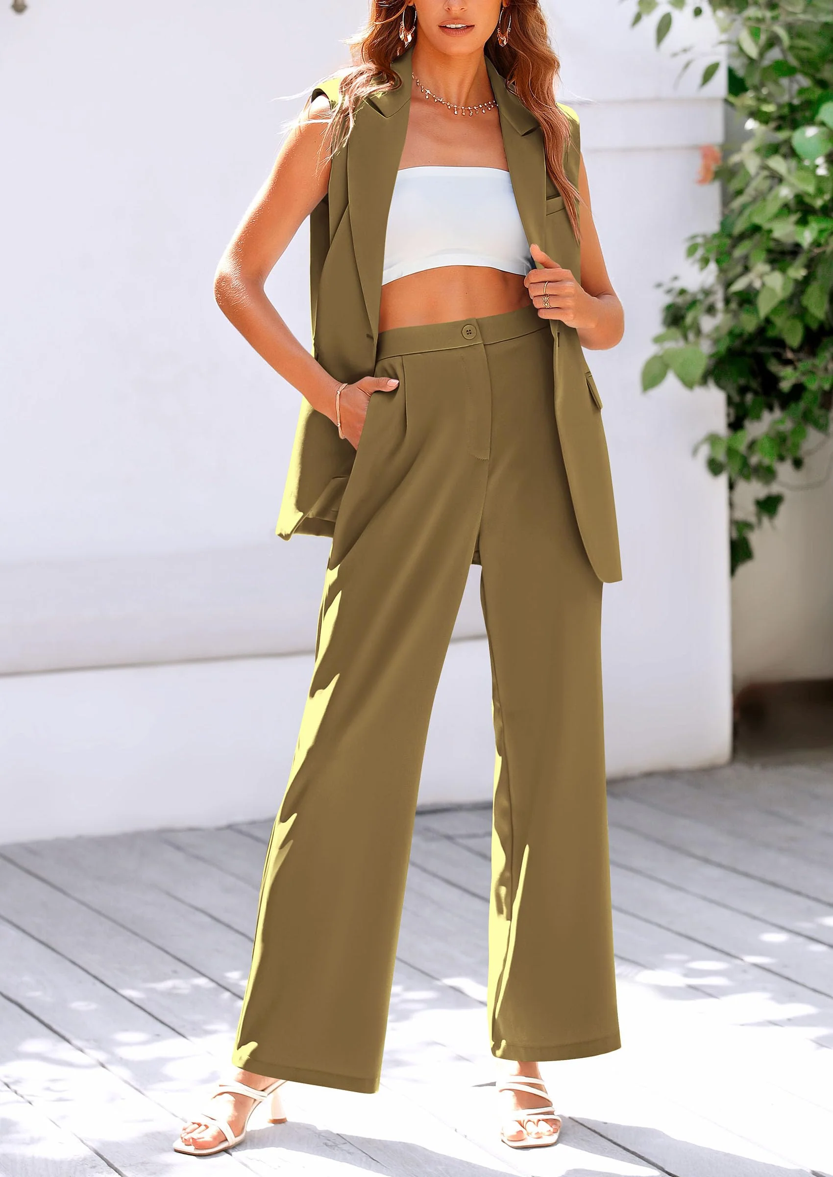 PRETTYGARDEN Women's 2 Piece Outfits Sleeveless Suit Vest and Wide Leg Pants Business Casual Blazer Sets - Image 17