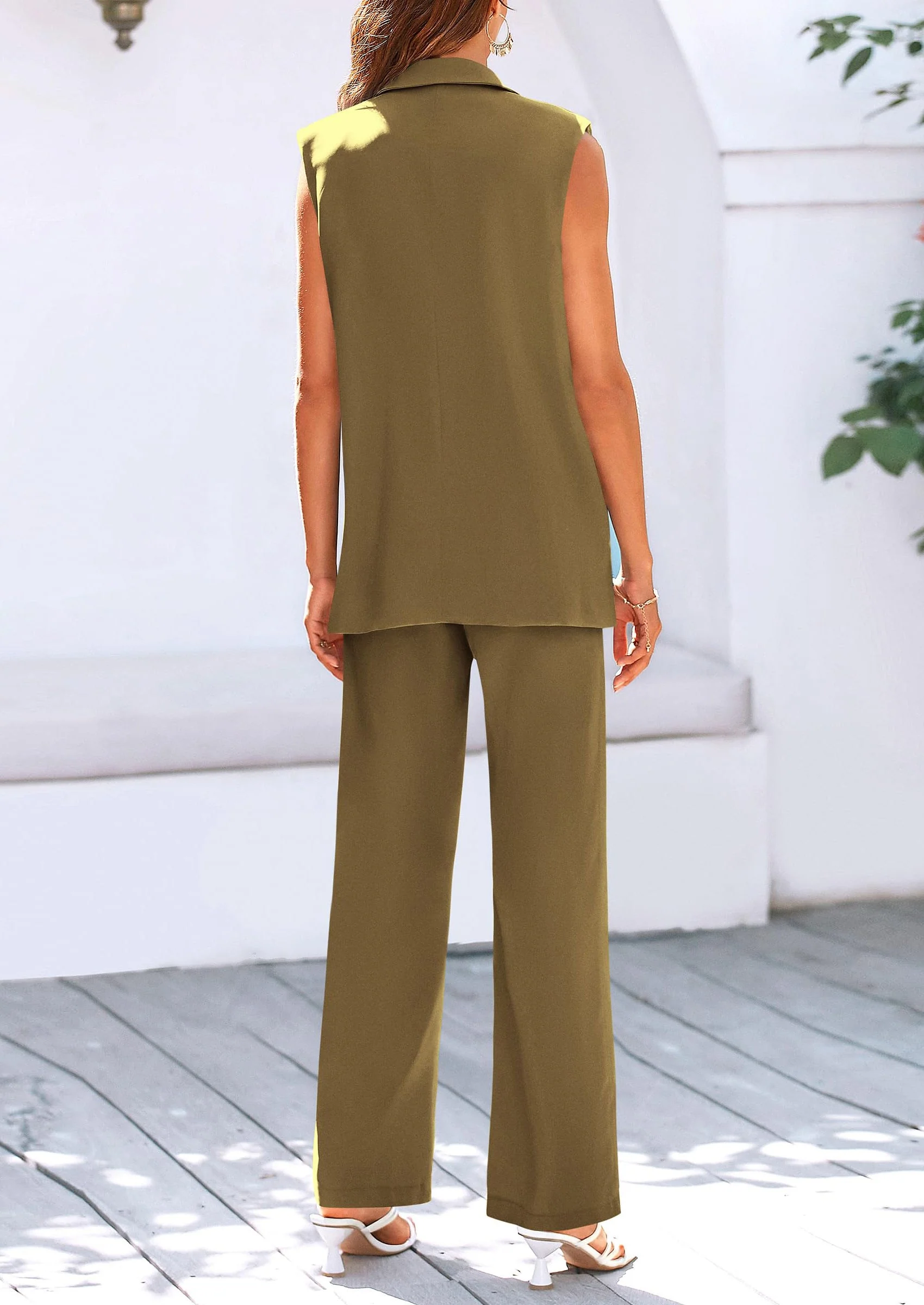 PRETTYGARDEN Women's 2 Piece Outfits Sleeveless Suit Vest and Wide Leg Pants Business Casual Blazer Sets - Image 18