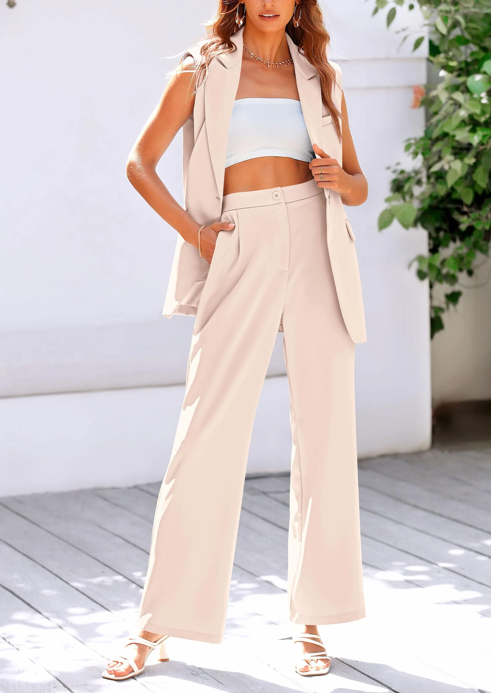 PRETTYGARDEN Women's 2 Piece Outfits Sleeveless Suit Vest and Wide Leg Pants Business Casual Blazer Sets - Image 22