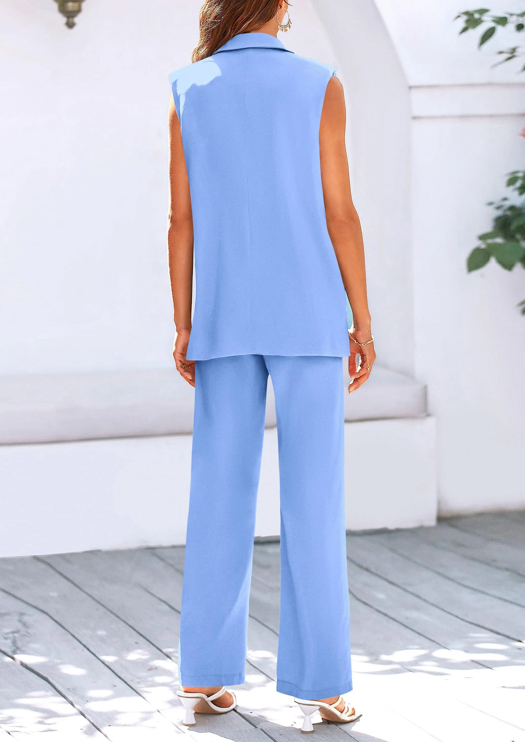 PRETTYGARDEN Women's 2 Piece Outfits Sleeveless Suit Vest and Wide Leg Pants Business Casual Blazer Sets - Image 53