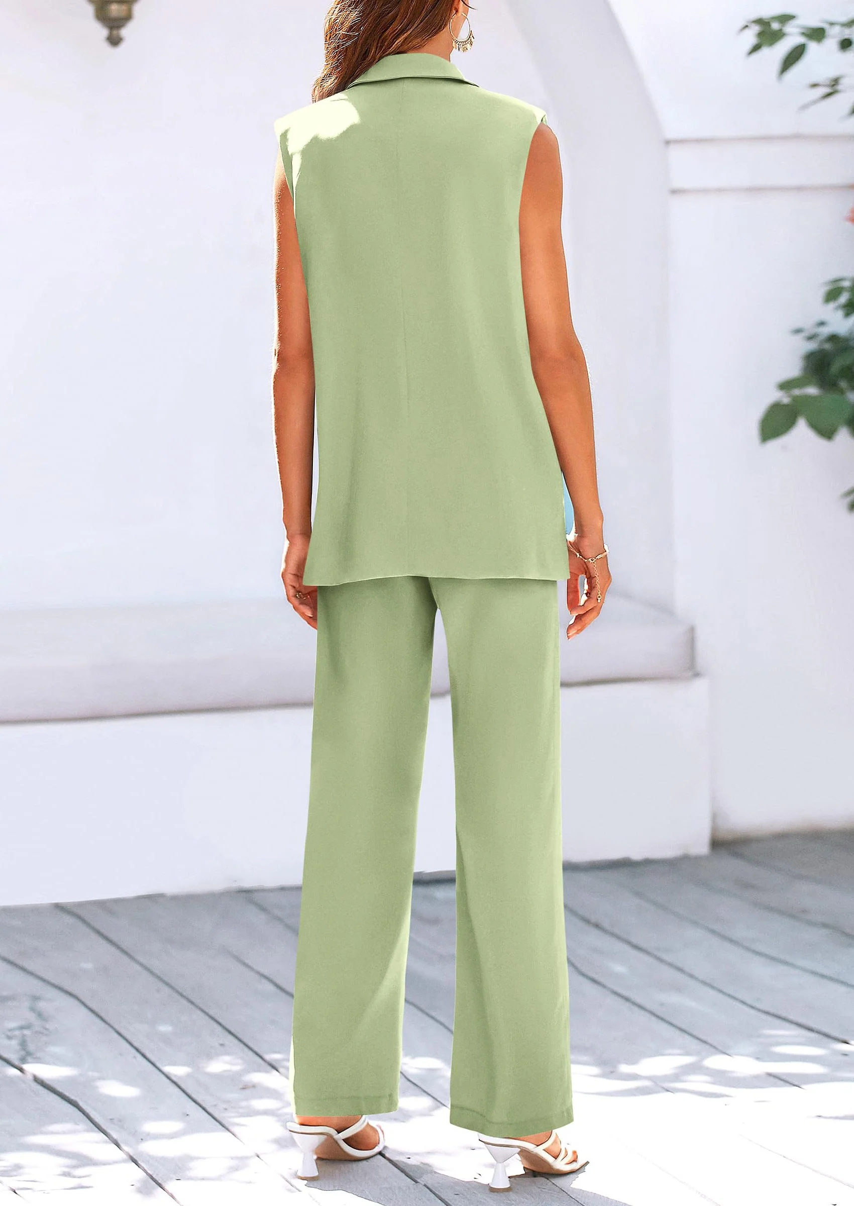PRETTYGARDEN Women's 2 Piece Outfits Sleeveless Suit Vest and Wide Leg Pants Business Casual Blazer Sets - Image 58